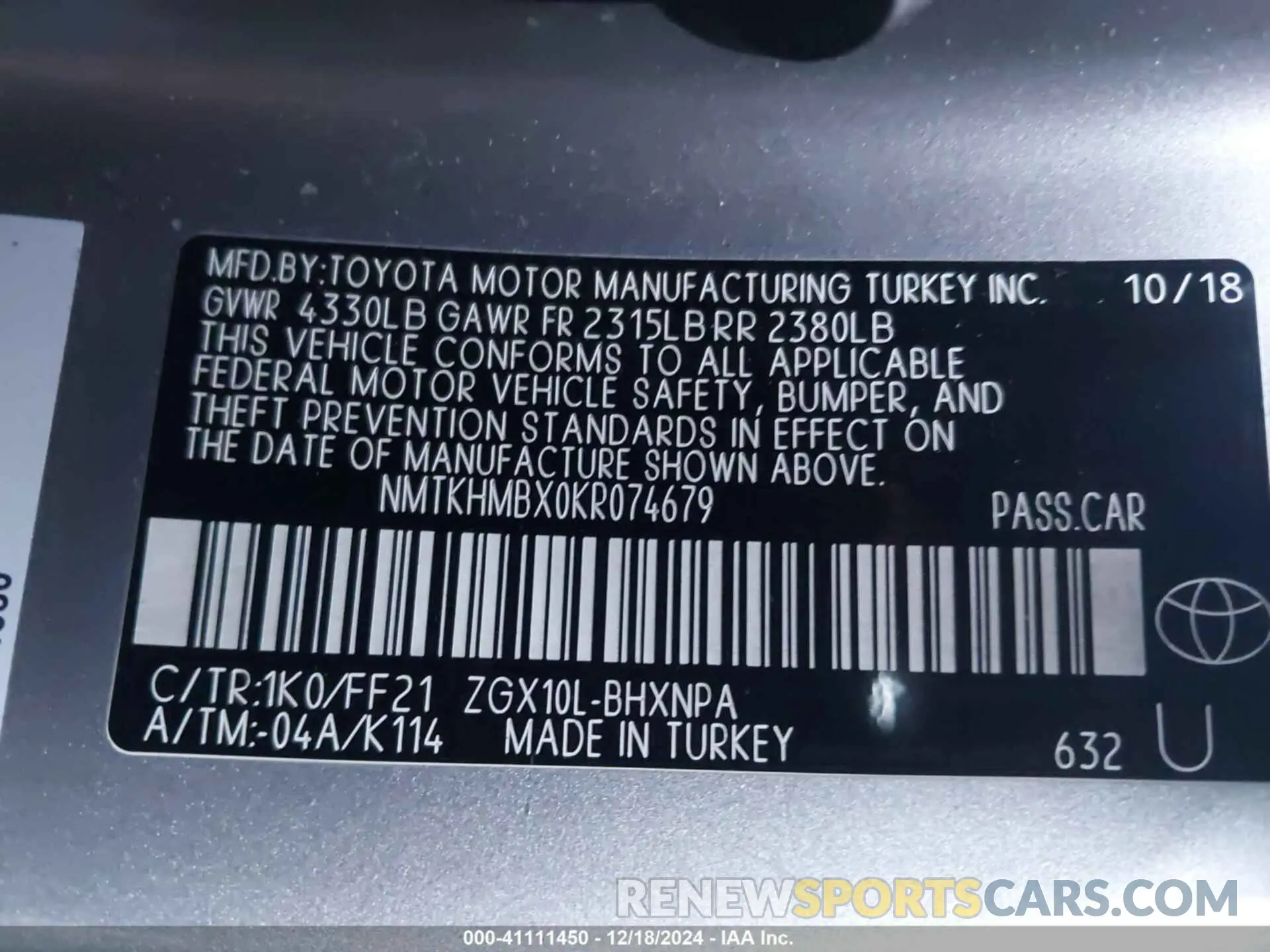 9 fotografías del automóvil dañado NMTKHMBX0KR074679 TOYOTA C-HR 2019