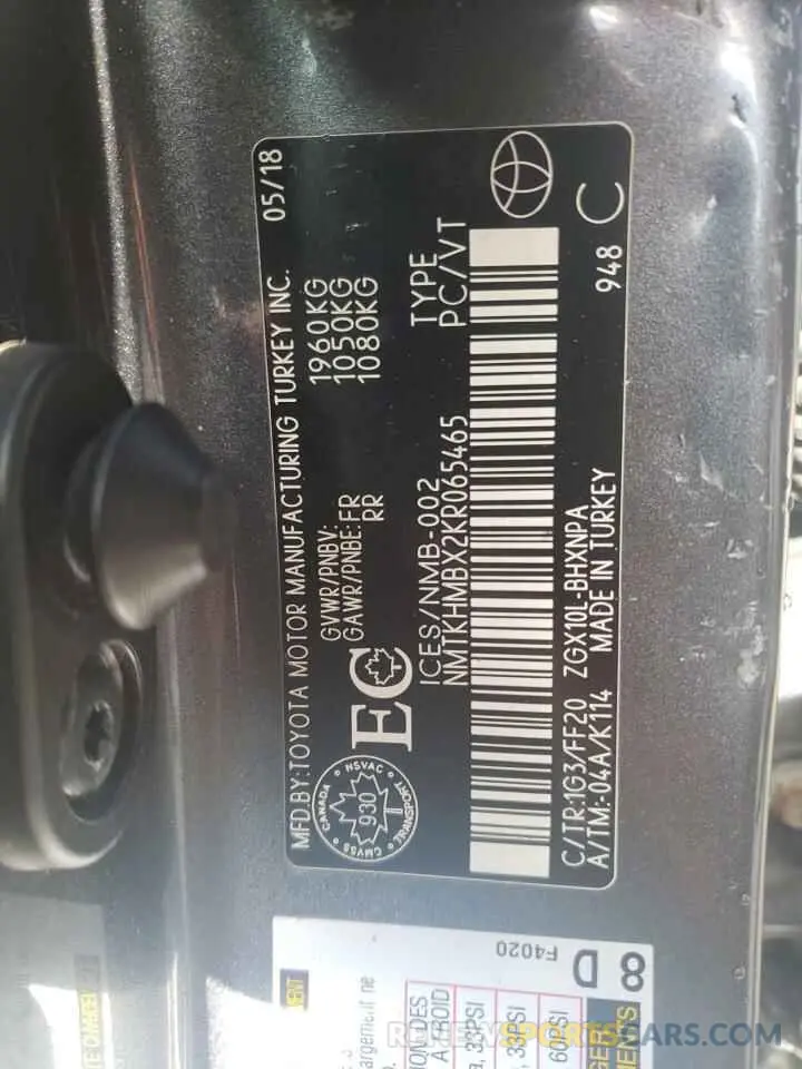 13 fotografías del automóvil dañado NMTKHMBX2KR065465 TOYOTA C-HR 2019