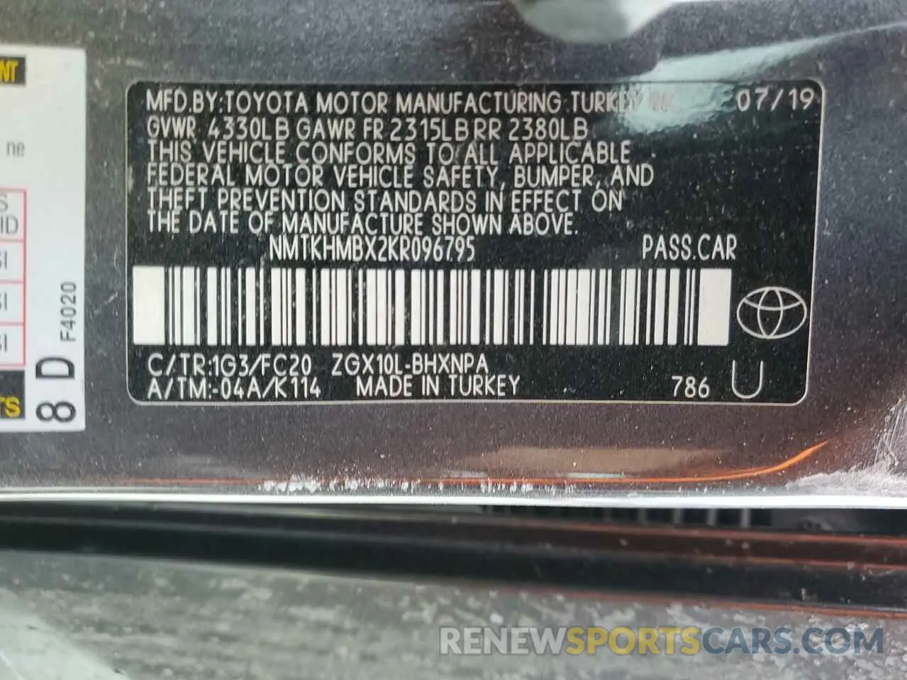 12 fotografías del automóvil dañado NMTKHMBX2KR096795 TOYOTA C-HR 2019