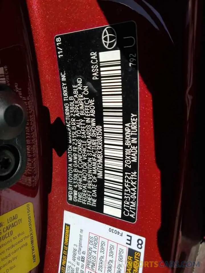 12 fotografías del automóvil dañado NMTKHMBX3KR081500 TOYOTA C-HR 2019