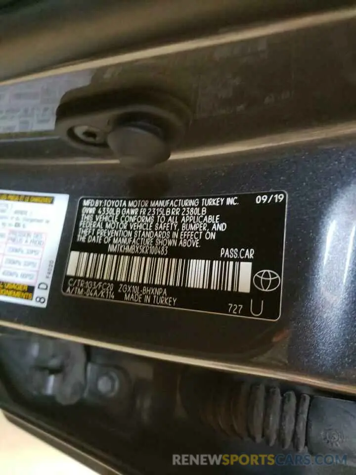 14 fotografías del automóvil dañado NMTKHMBX5KR100483 TOYOTA C-HR 2019