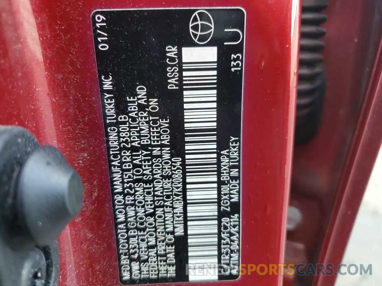 12 fotografías del automóvil dañado NMTKHMBX7KR086540 TOYOTA C-HR 2019