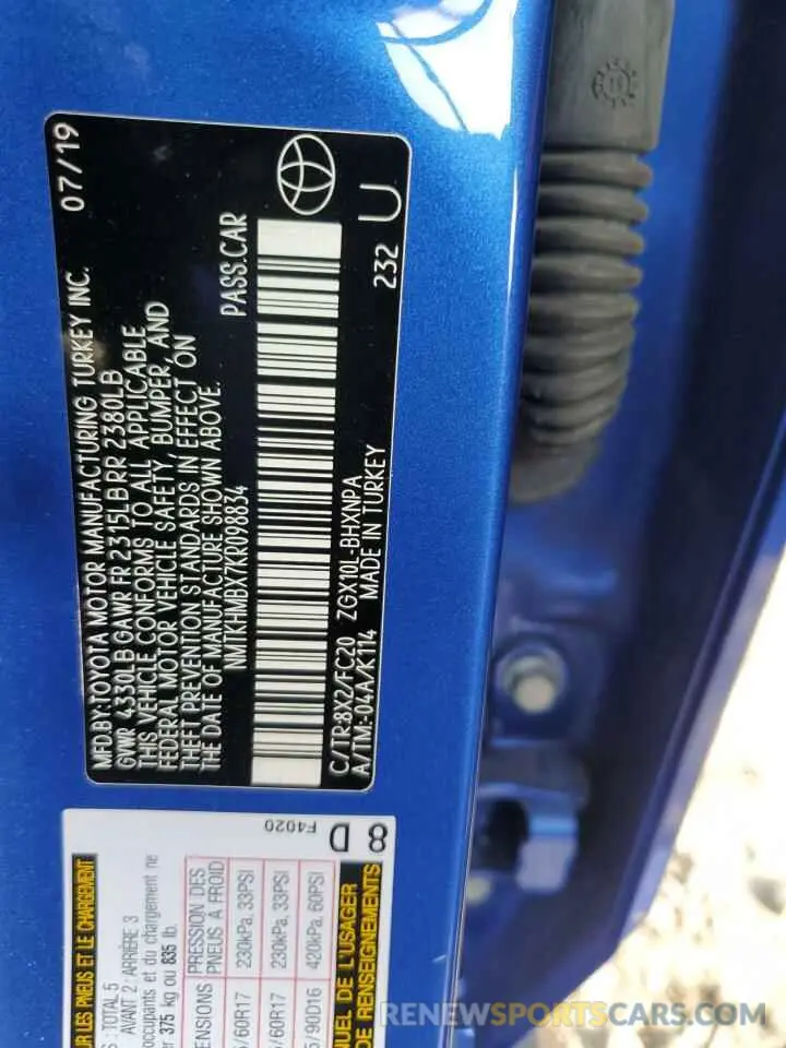 13 fotografías del automóvil dañado NMTKHMBX7KR098834 TOYOTA C-HR 2019