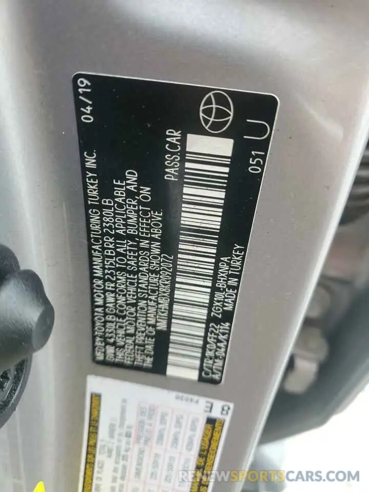 12 fotografías del automóvil dañado NMTKHMBX8KR092072 TOYOTA C-HR 2019