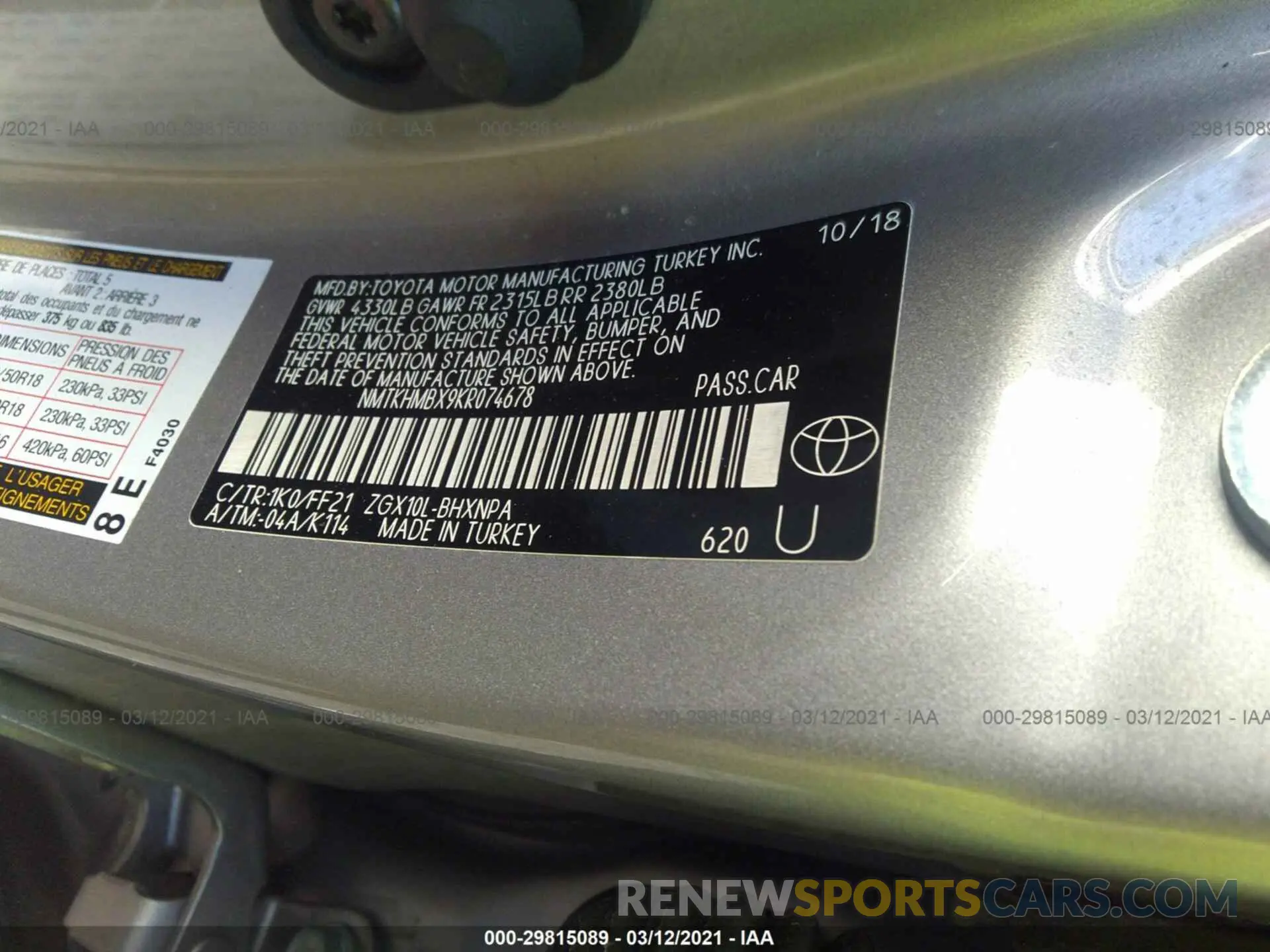 9 fotografías del automóvil dañado NMTKHMBX9KR074678 TOYOTA C-HR 2019