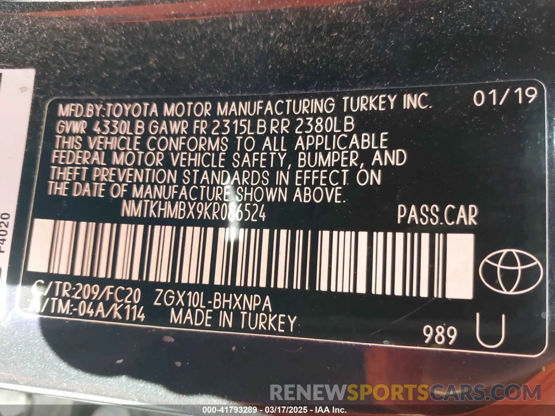 9 fotografías del automóvil dañado NMTKHMBX9KR086524 TOYOTA C-HR 2019