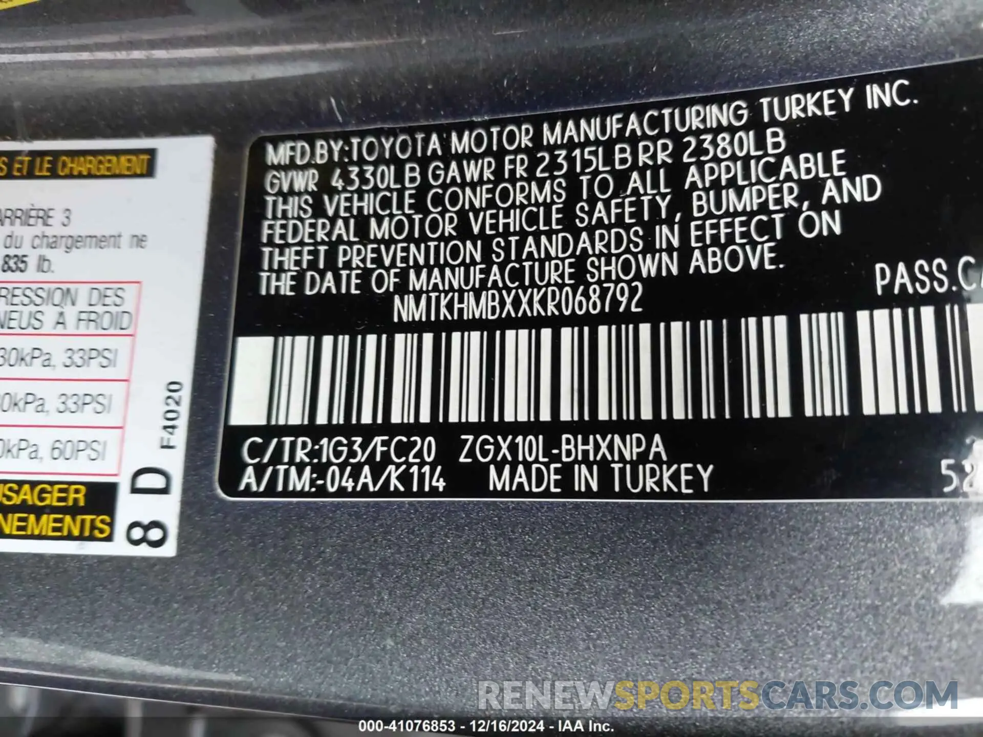 9 fotografías del automóvil dañado NMTKHMBXXKR068792 TOYOTA C-HR 2019