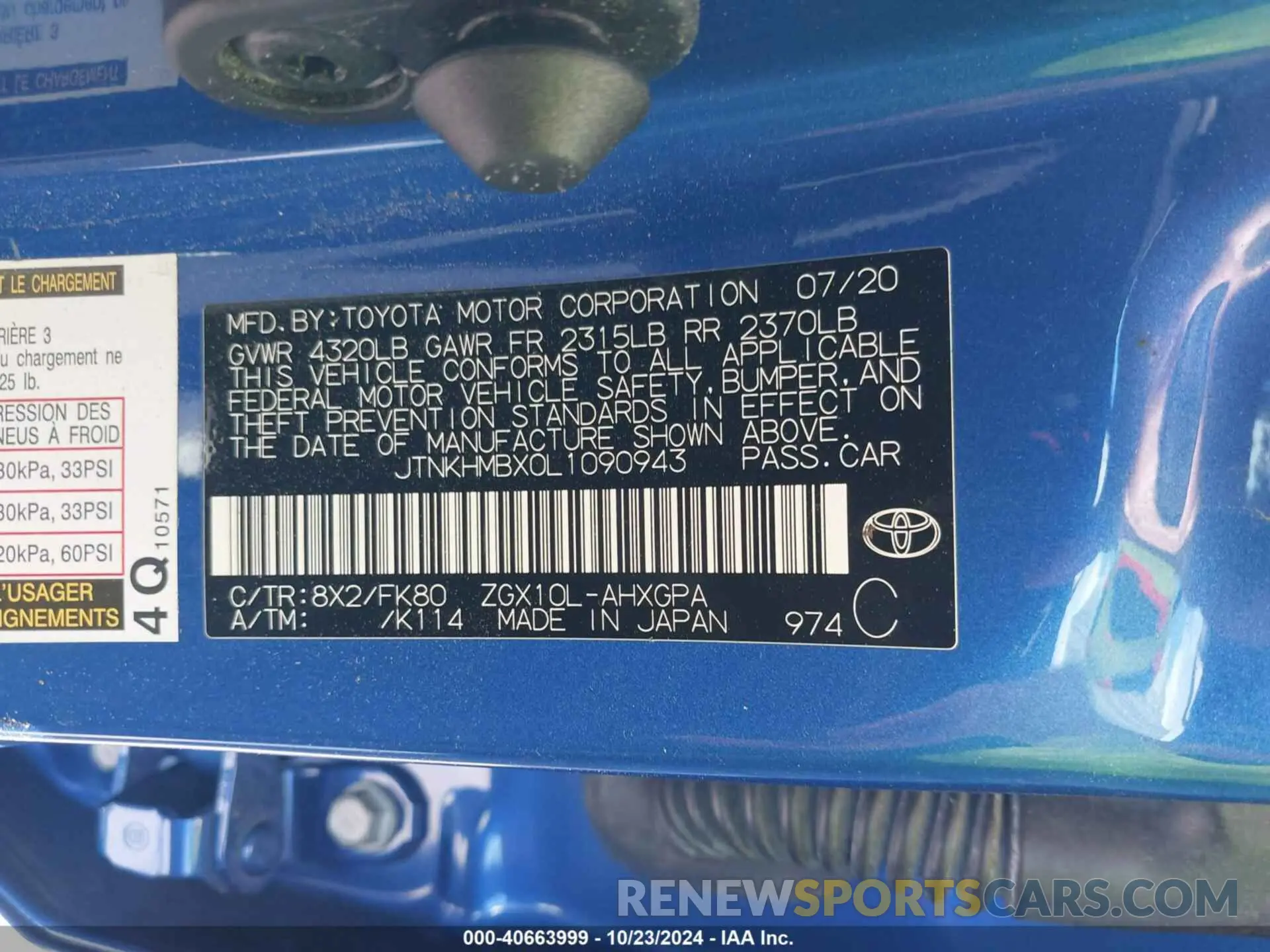 9 fotografías del automóvil dañado JTNKHMBX0L1090943 TOYOTA C-HR 2020