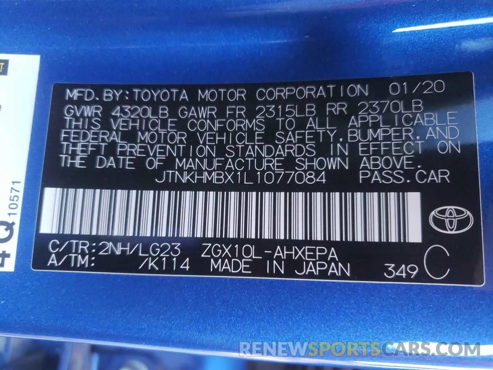 10 fotografías del automóvil dañado JTNKHMBX1L1077084 TOYOTA C-HR 2020