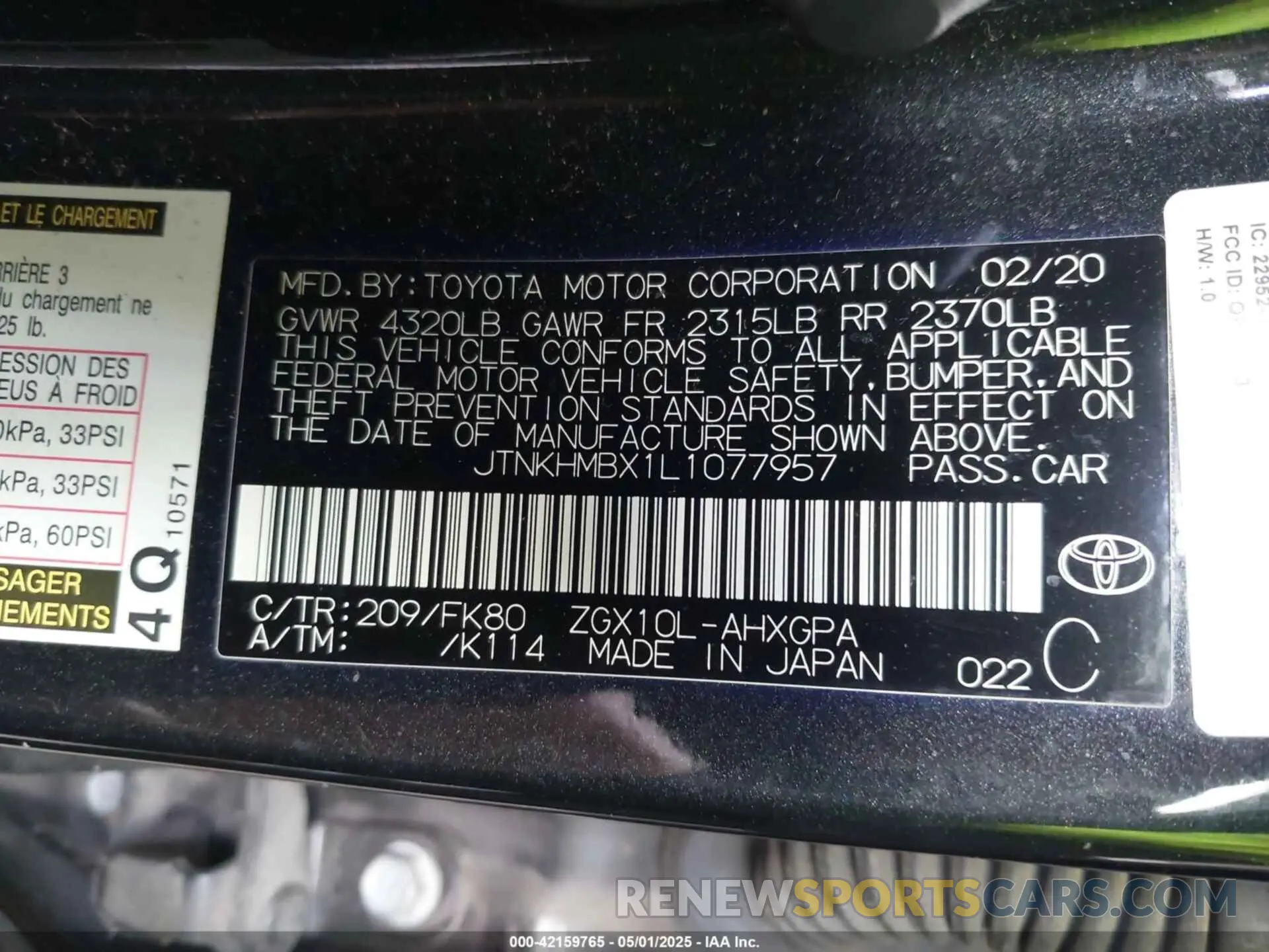 9 fotografías del automóvil dañado JTNKHMBX1L1077957 TOYOTA C-HR 2020
