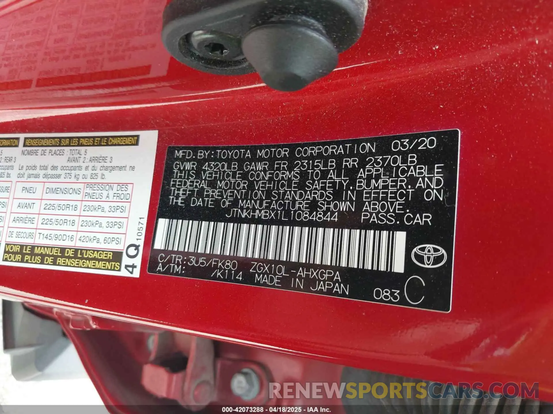 9 fotografías del automóvil dañado JTNKHMBX1L1084844 TOYOTA C-HR 2020