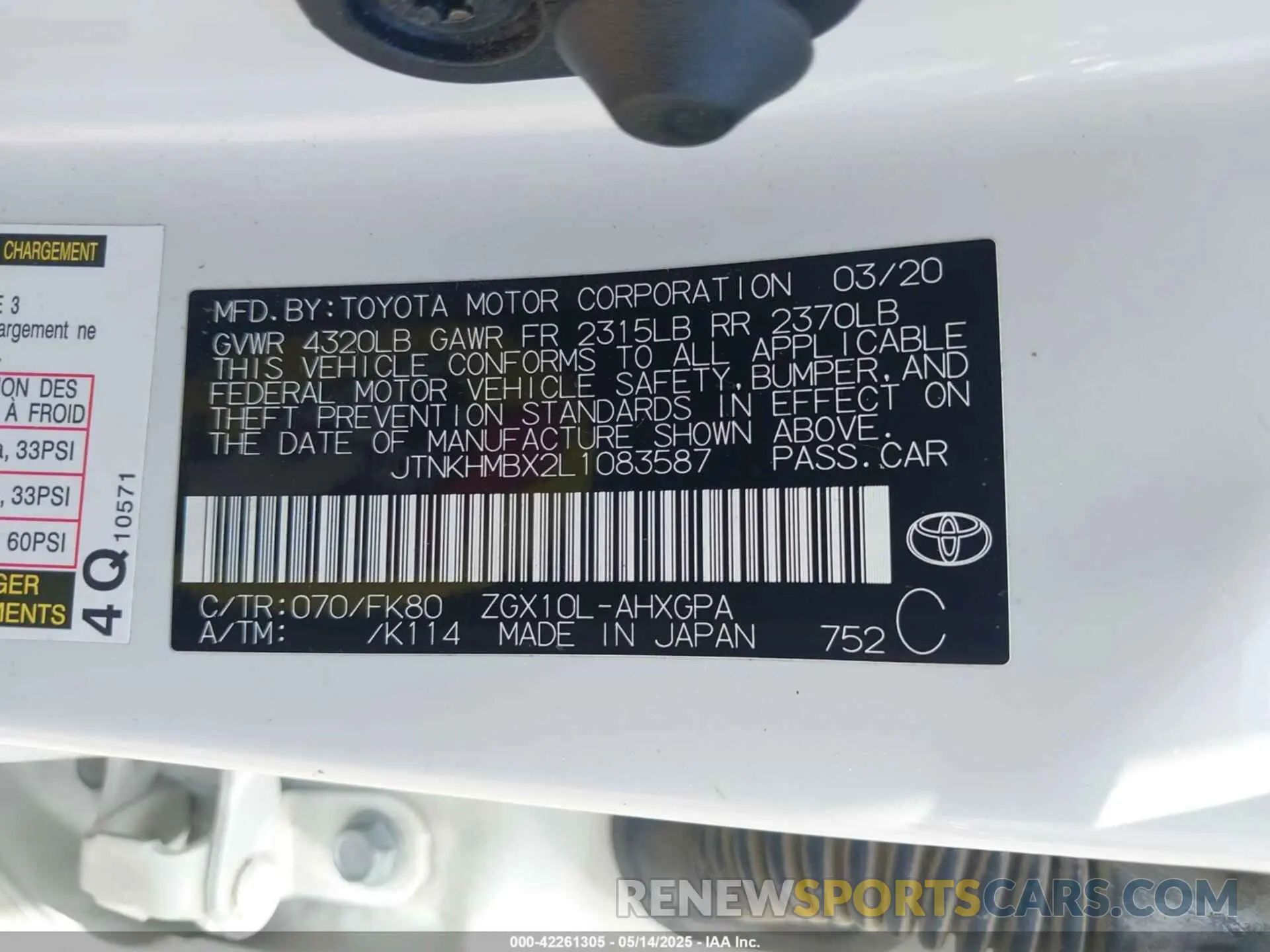 9 fotografías del automóvil dañado JTNKHMBX2L1083587 TOYOTA C-HR 2020