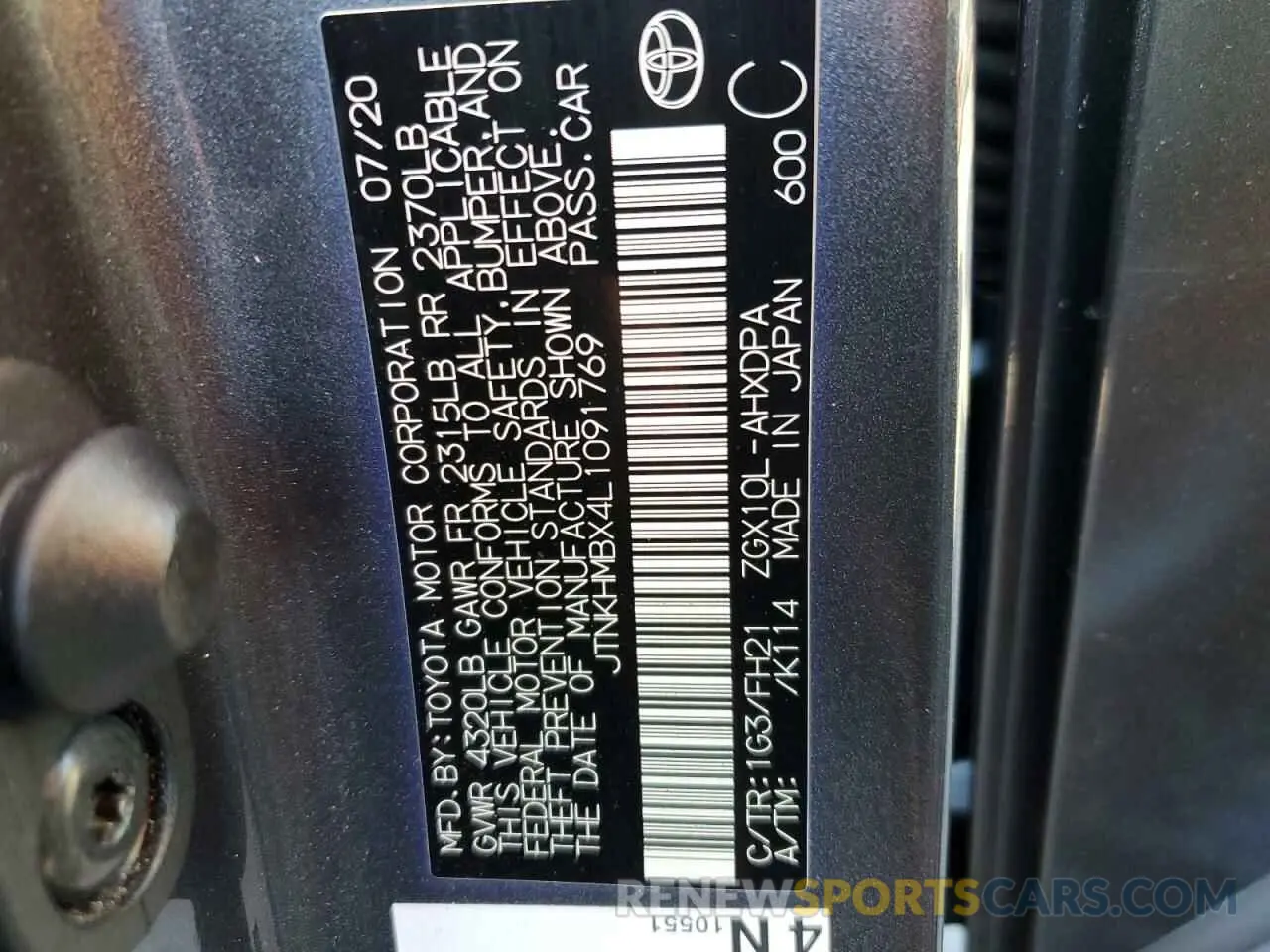 14 fotografías del automóvil dañado JTNKHMBX4L1091769 TOYOTA C-HR 2020