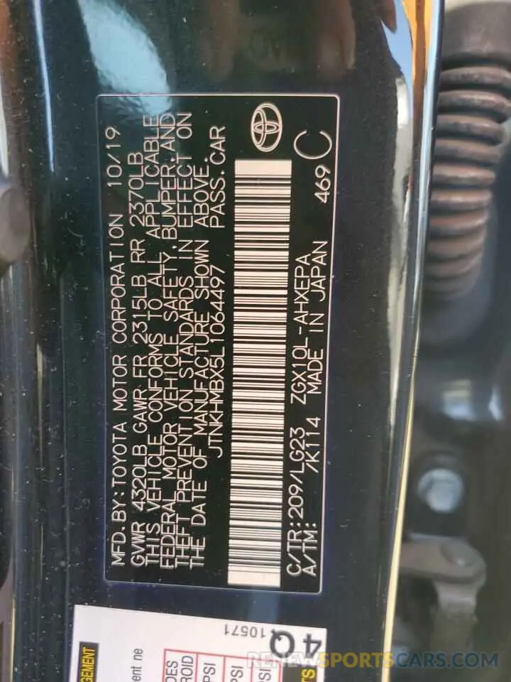 12 fotografías del automóvil dañado JTNKHMBX5L1064497 TOYOTA C-HR 2020