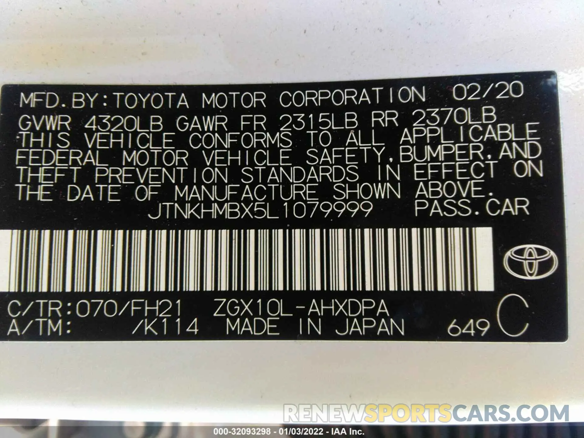 9 fotografías del automóvil dañado JTNKHMBX5L1079999 TOYOTA C-HR 2020