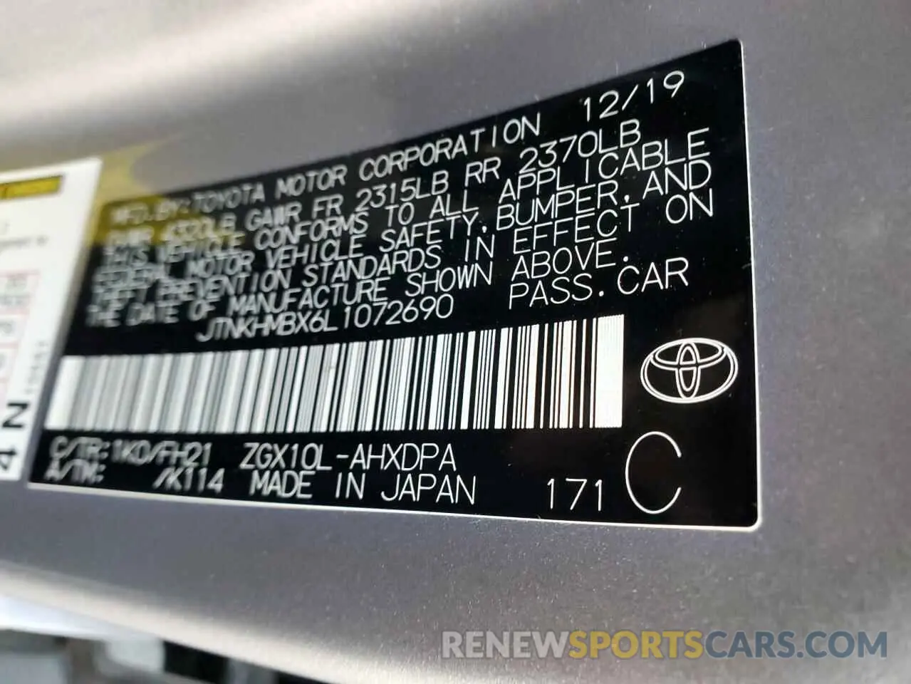 13 fotografías del automóvil dañado JTNKHMBX6L1072690 TOYOTA C-HR 2020