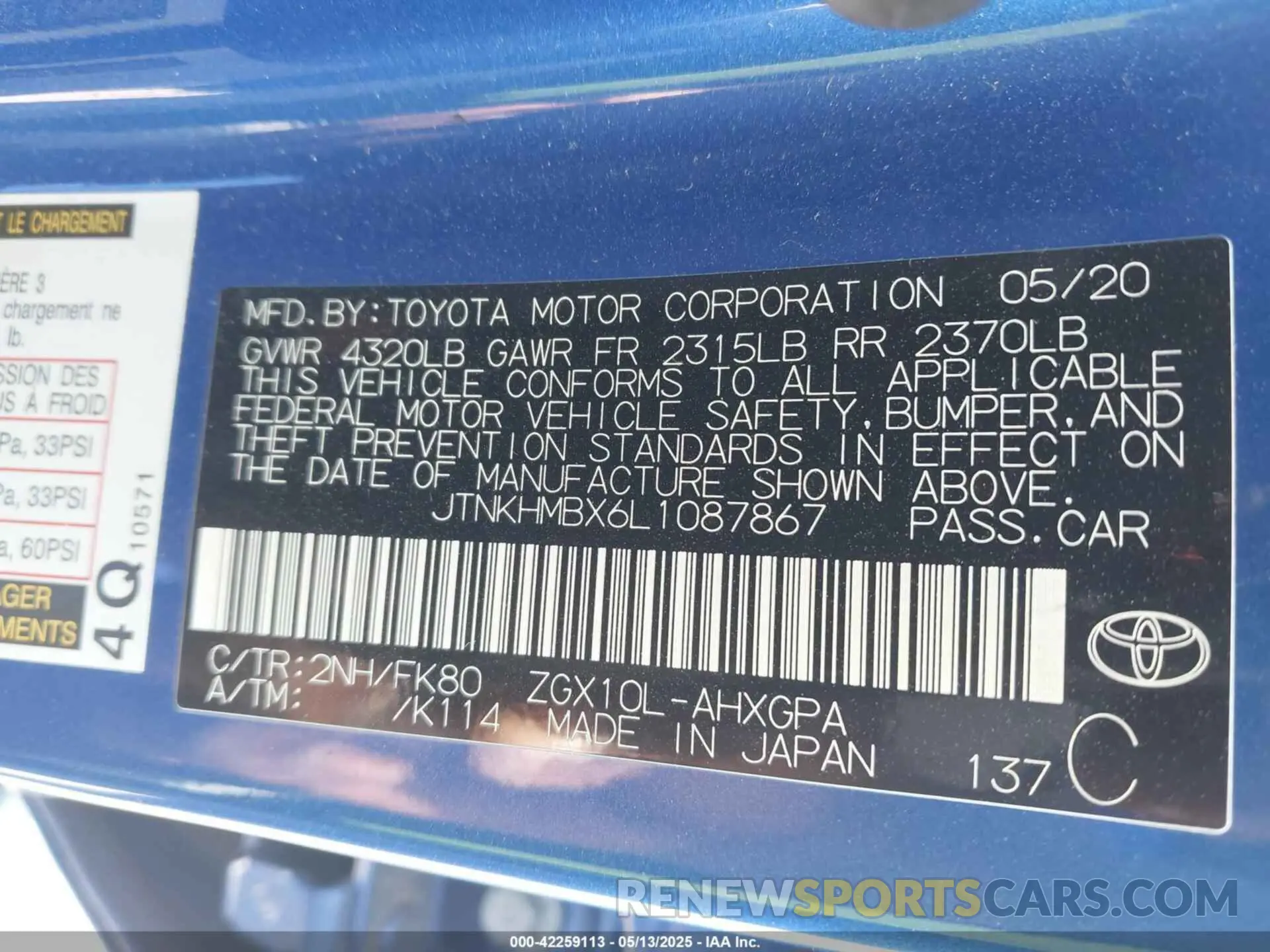 9 fotografías del automóvil dañado JTNKHMBX6L1087867 TOYOTA C-HR 2020