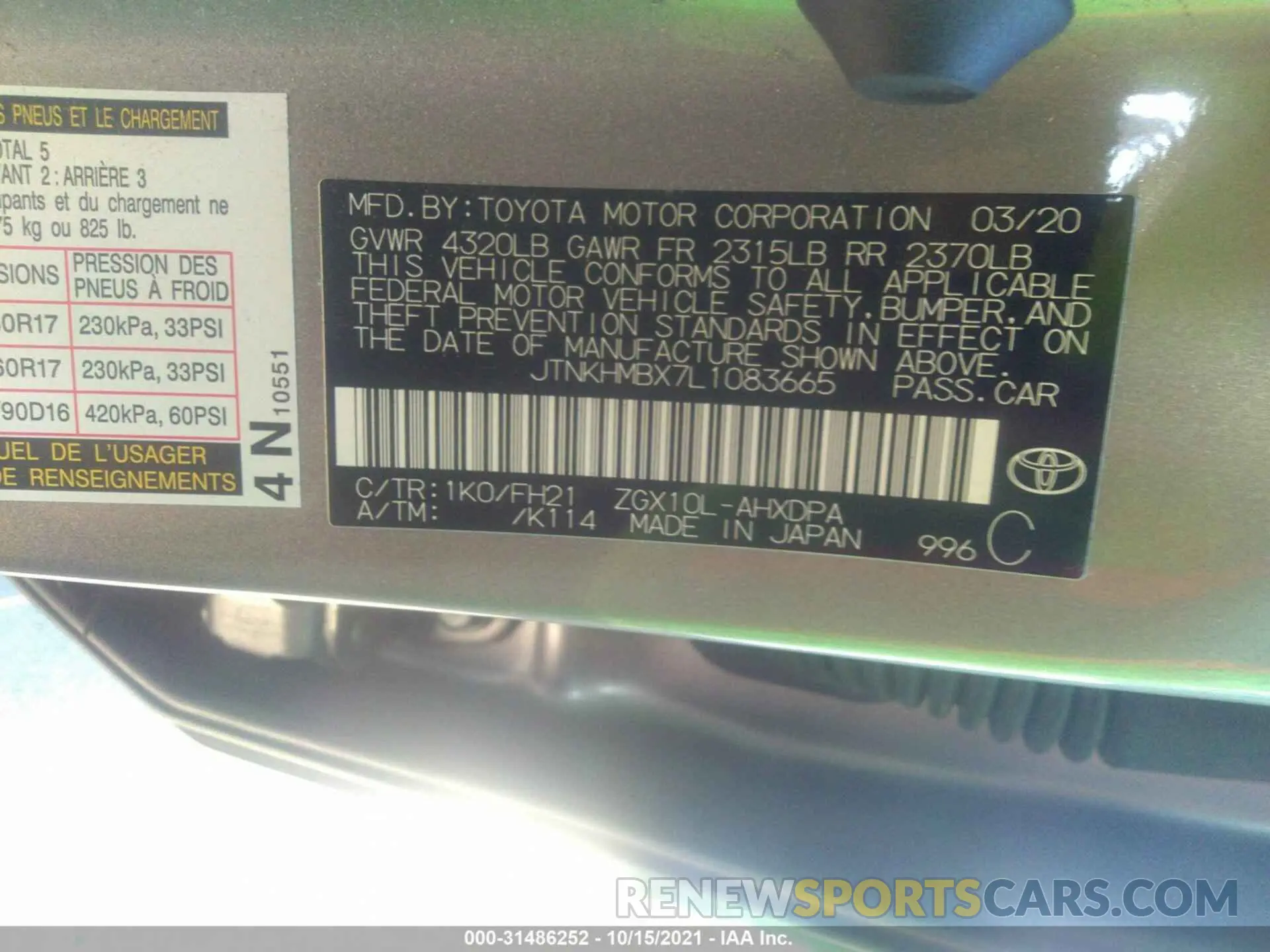 9 fotografías del automóvil dañado JTNKHMBX7L1083665 TOYOTA C-HR 2020