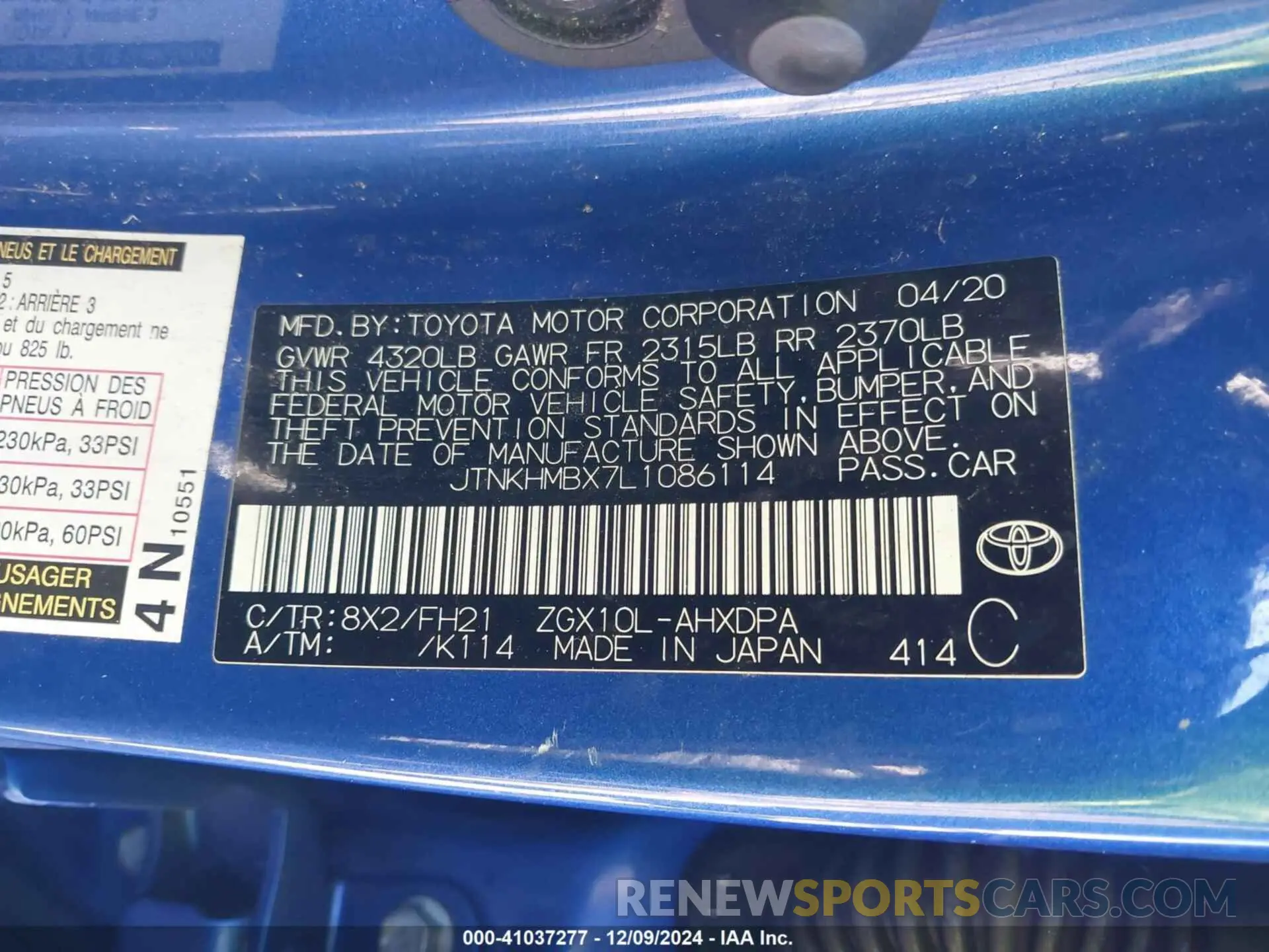 9 fotografías del automóvil dañado JTNKHMBX7L1086114 TOYOTA C-HR 2020