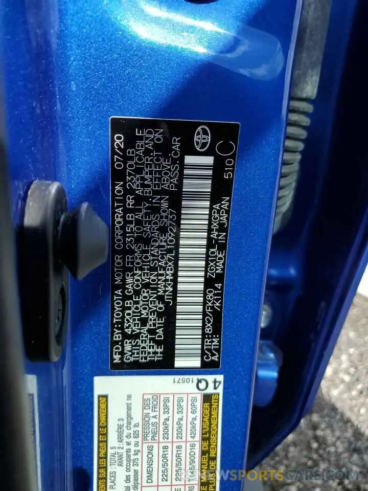 13 fotografías del automóvil dañado JTNKHMBX7L1092737 TOYOTA C-HR 2020