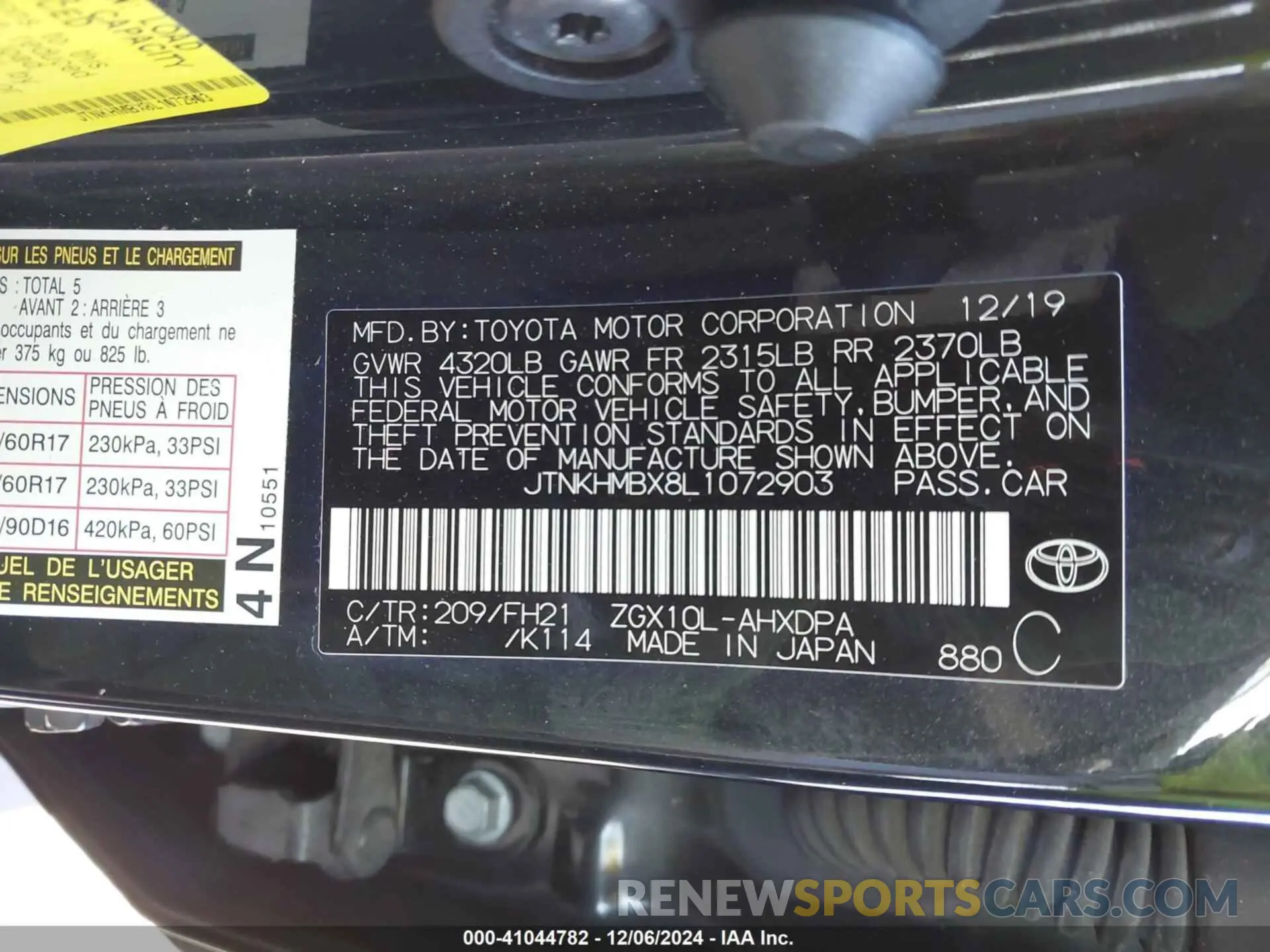 9 fotografías del automóvil dañado JTNKHMBX8L1072903 TOYOTA C-HR 2020