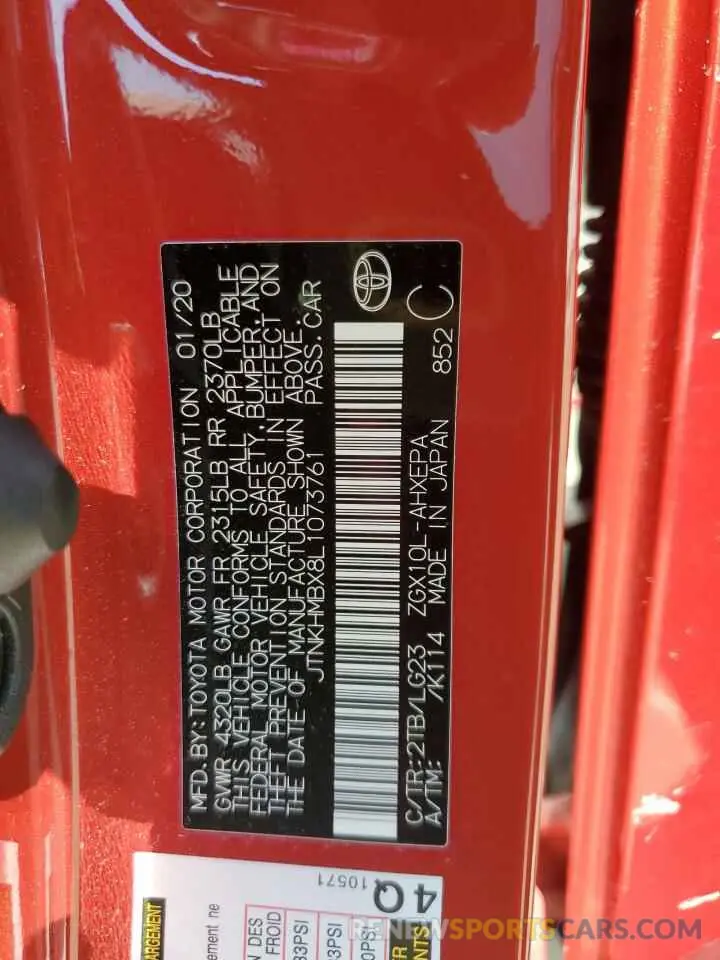 14 fotografías del automóvil dañado JTNKHMBX8L1073761 TOYOTA C-HR 2020