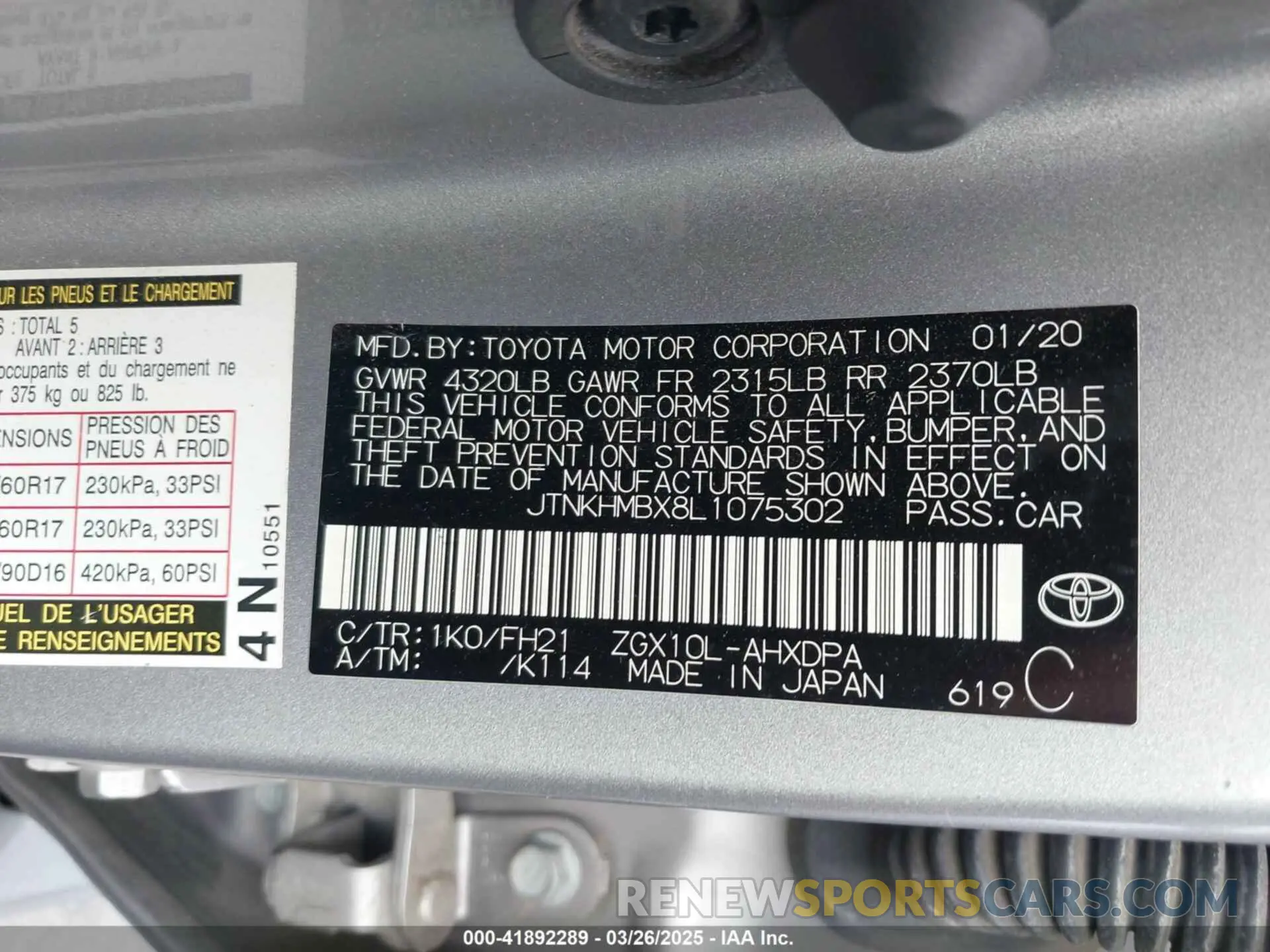 9 fotografías del automóvil dañado JTNKHMBX8L1075302 TOYOTA C-HR 2020