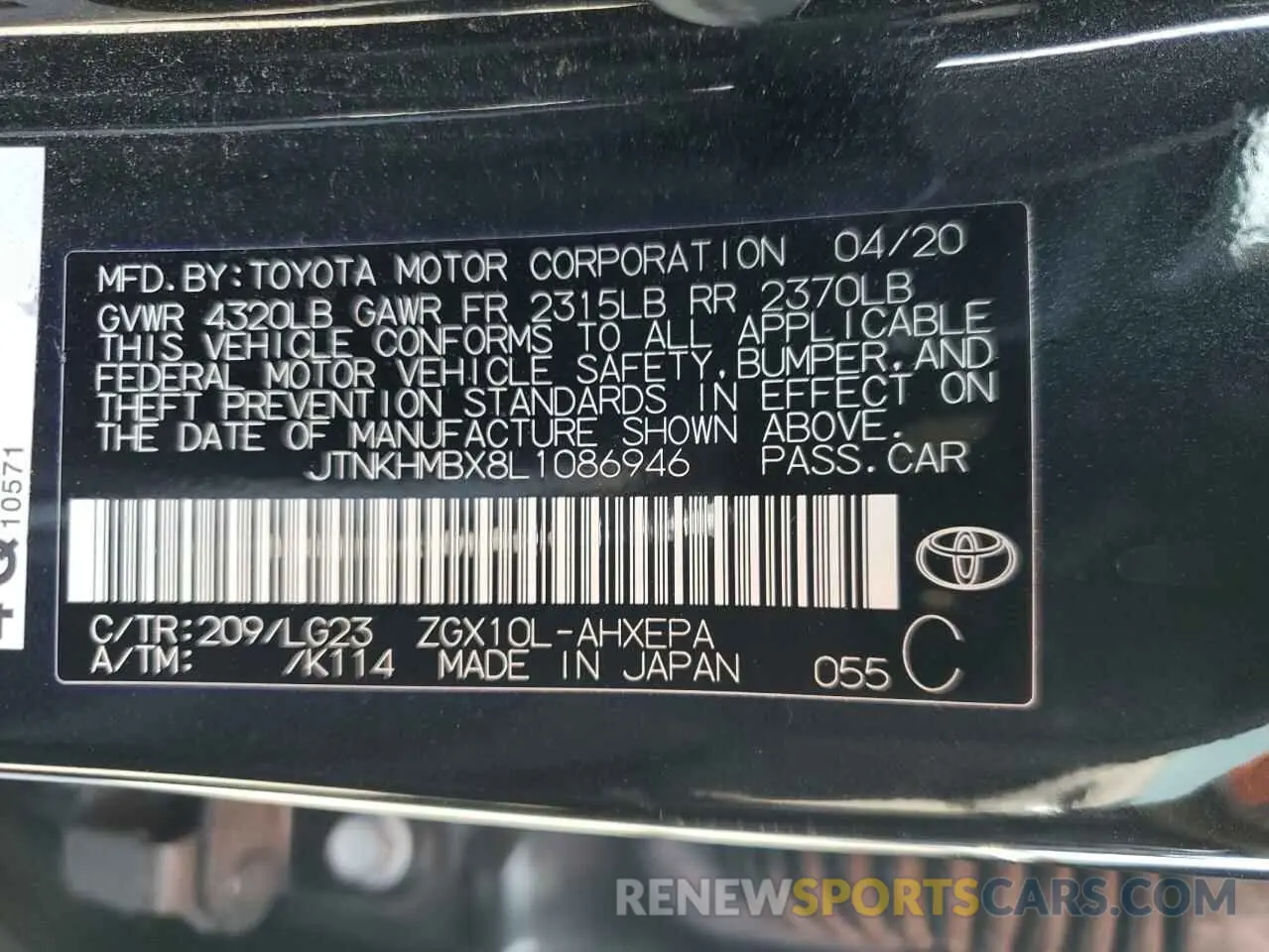 14 fotografías del automóvil dañado JTNKHMBX8L1086946 TOYOTA C-HR 2020