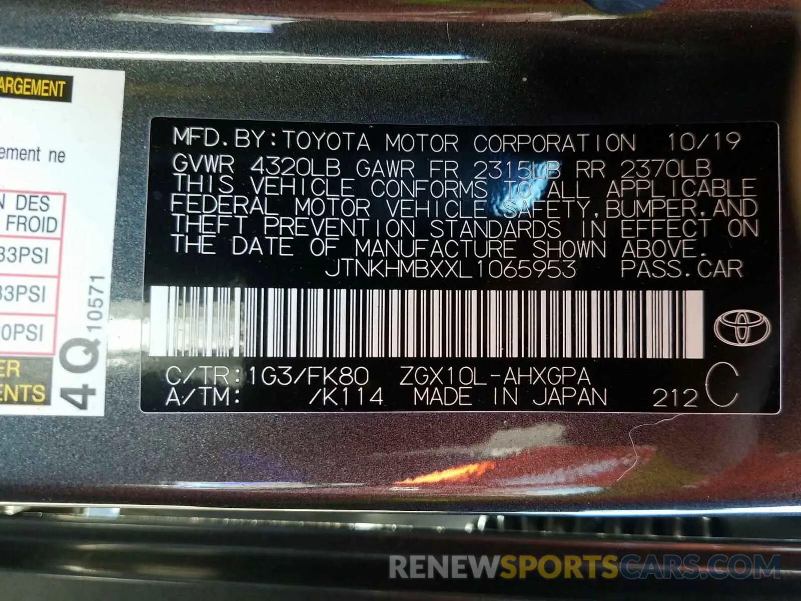 10 fotografías del automóvil dañado JTNKHMBXXL1065953 TOYOTA C-HR 2020