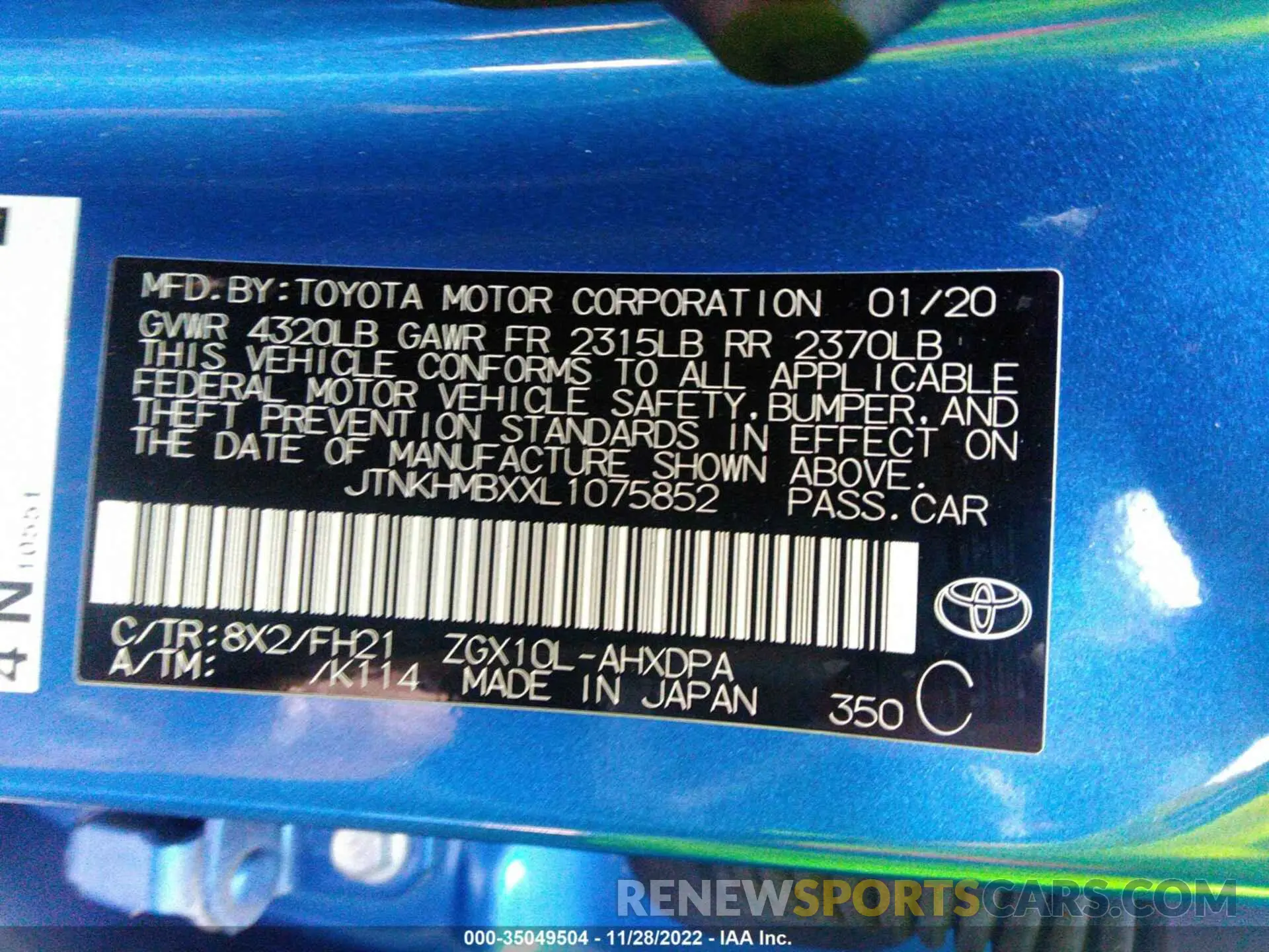 9 fotografías del automóvil dañado JTNKHMBXXL1075852 TOYOTA C-HR 2020