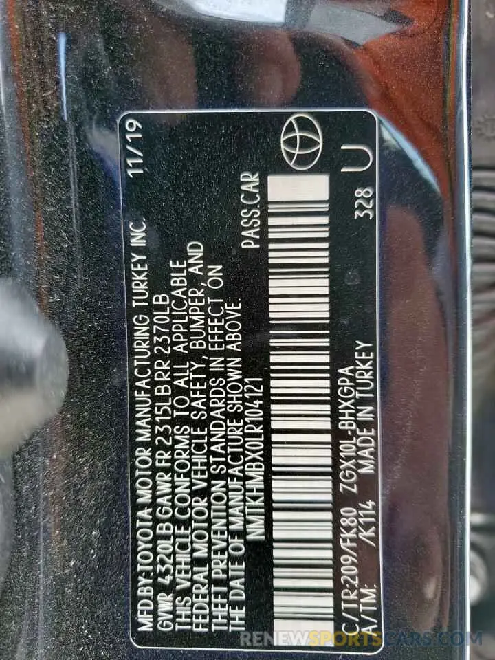 15 fotografías del automóvil dañado NMTKHMBX0LR104121 TOYOTA C-HR 2020