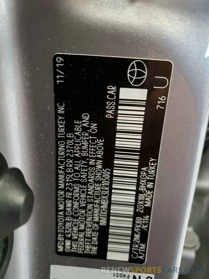13 fotografías del automóvil dañado NMTKHMBX3LR105005 TOYOTA C-HR 2020