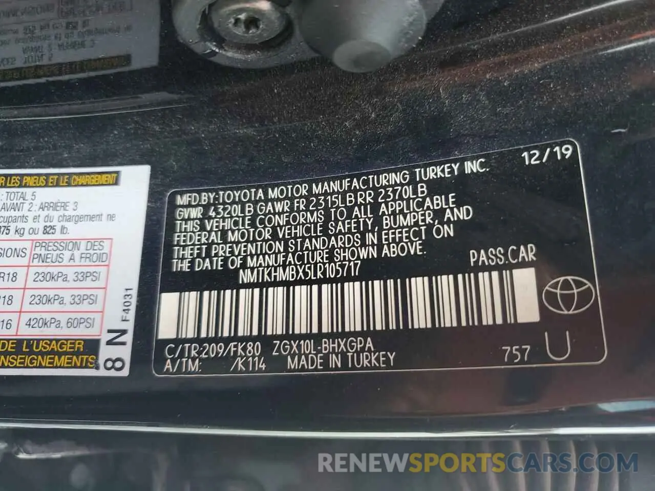 13 fotografías del automóvil dañado NMTKHMBX5LR105717 TOYOTA C-HR 2020