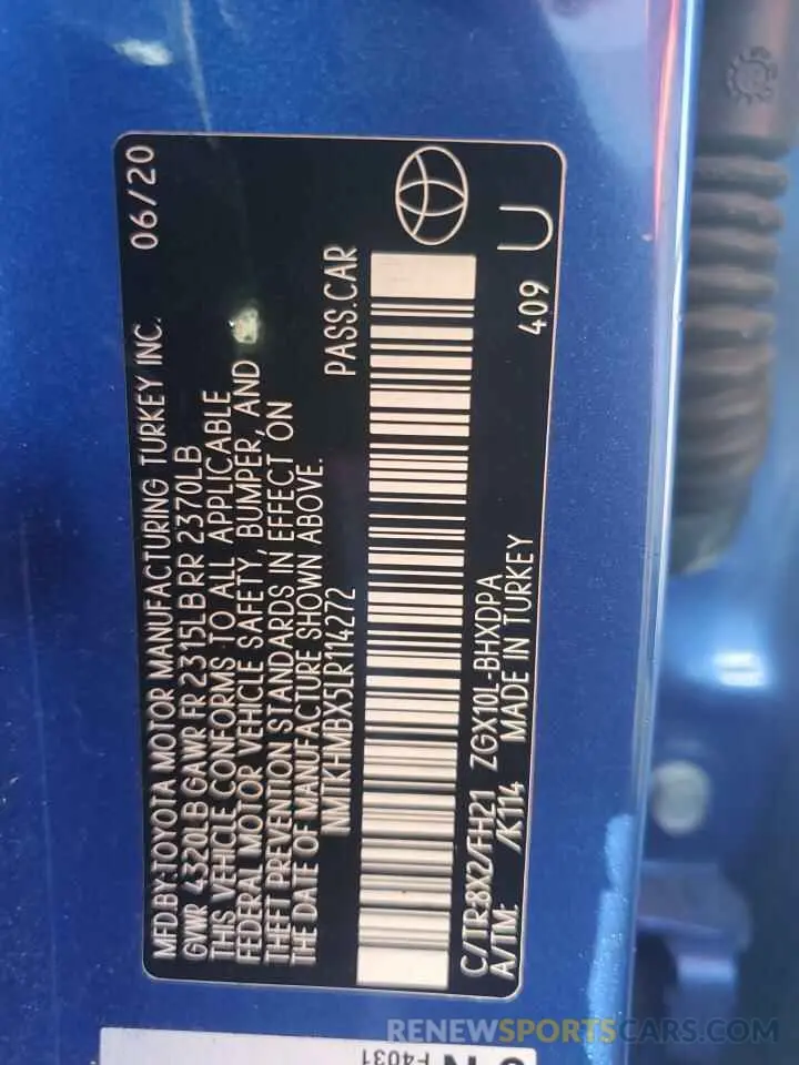 14 fotografías del automóvil dañado NMTKHMBX5LR114272 TOYOTA C-HR 2020