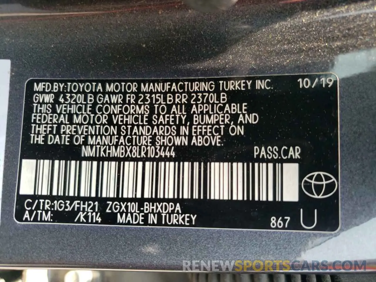 13 fotografías del automóvil dañado NMTKHMBX8LR103444 TOYOTA C-HR 2020