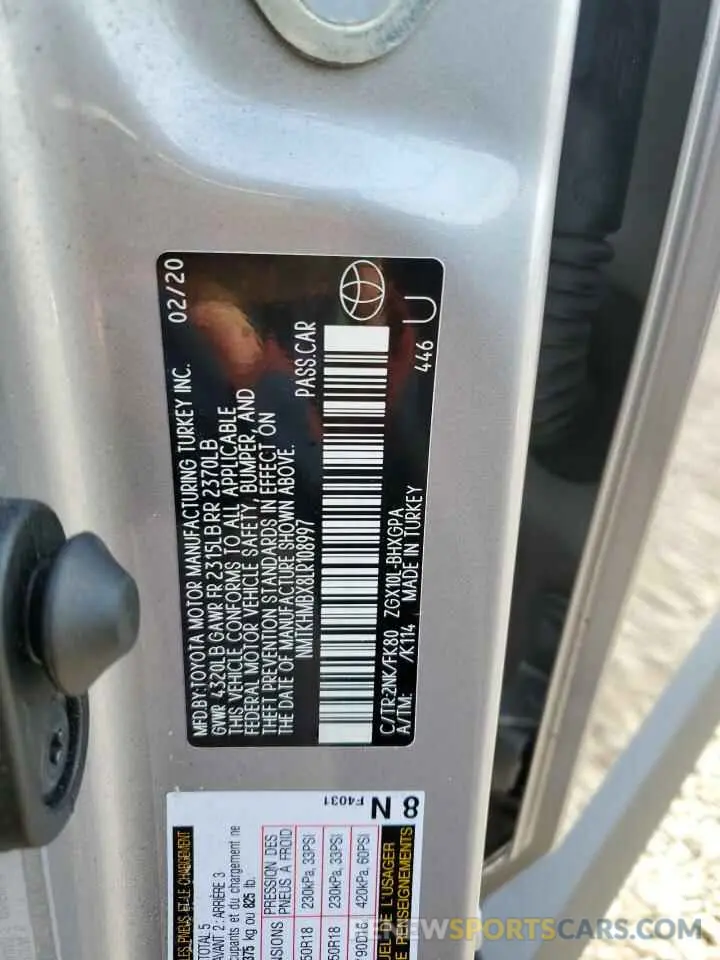 14 fotografías del automóvil dañado NMTKHMBX8LR108997 TOYOTA C-HR 2020