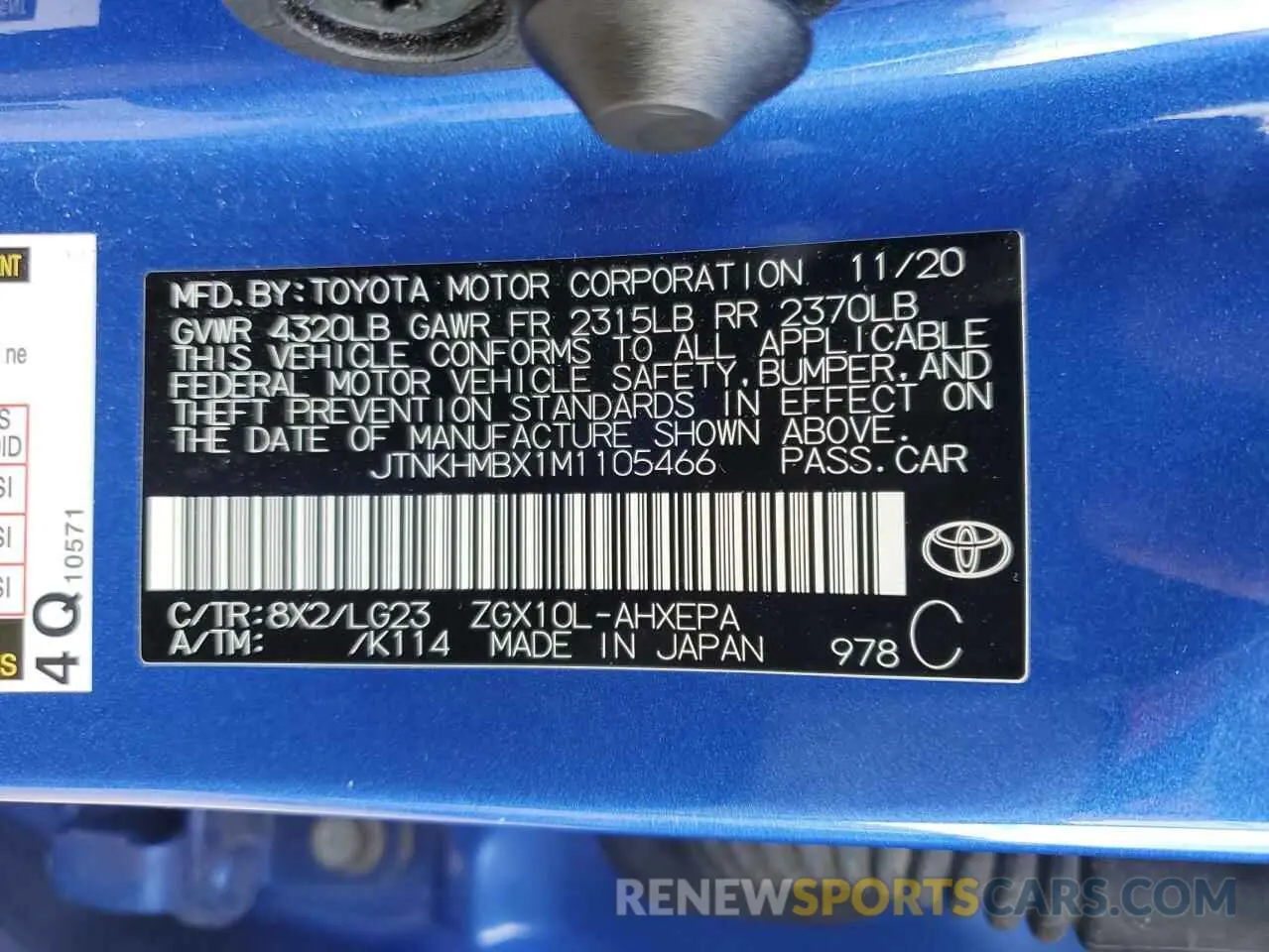 12 fotografías del automóvil dañado JTNKHMBX1M1105466 TOYOTA C-HR 2021