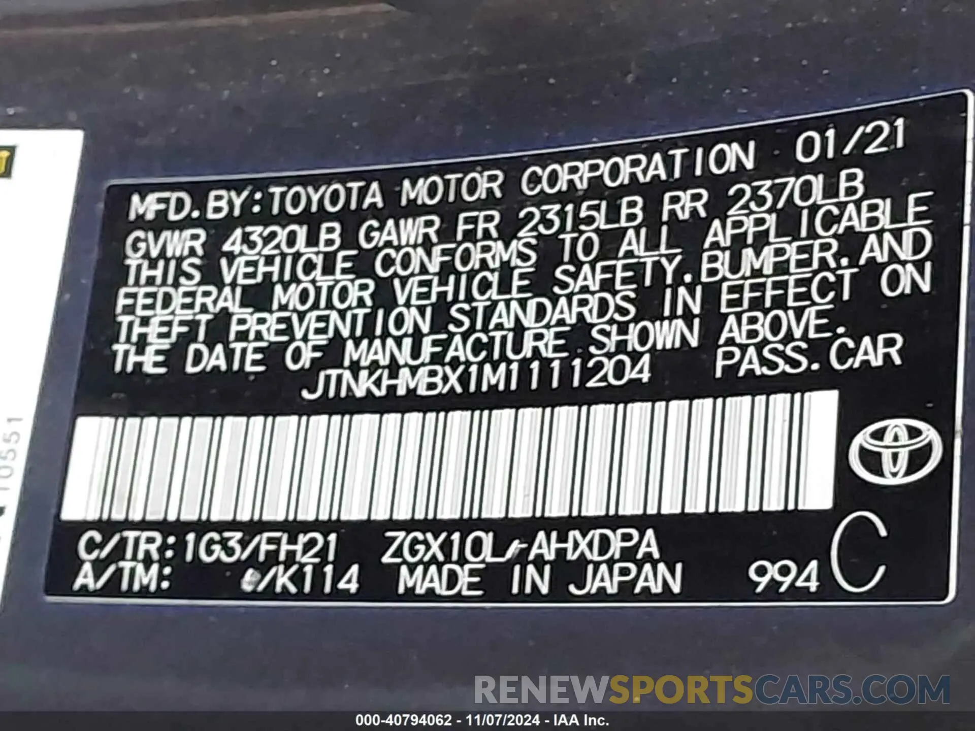 9 fotografías del automóvil dañado JTNKHMBX1M1111204 TOYOTA C-HR 2021