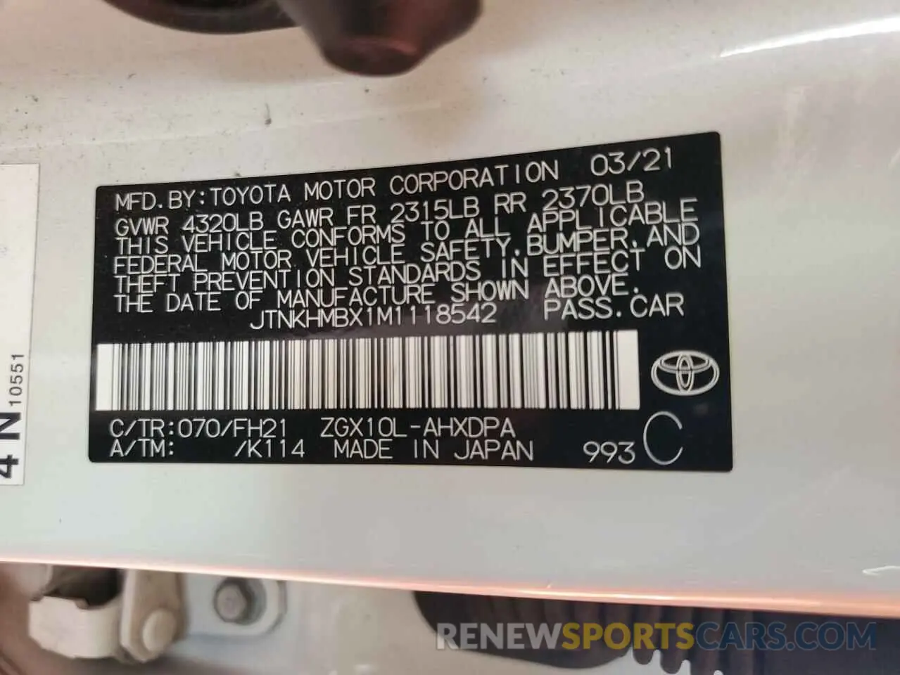 13 fotografías del automóvil dañado JTNKHMBX1M1118542 TOYOTA C-HR 2021