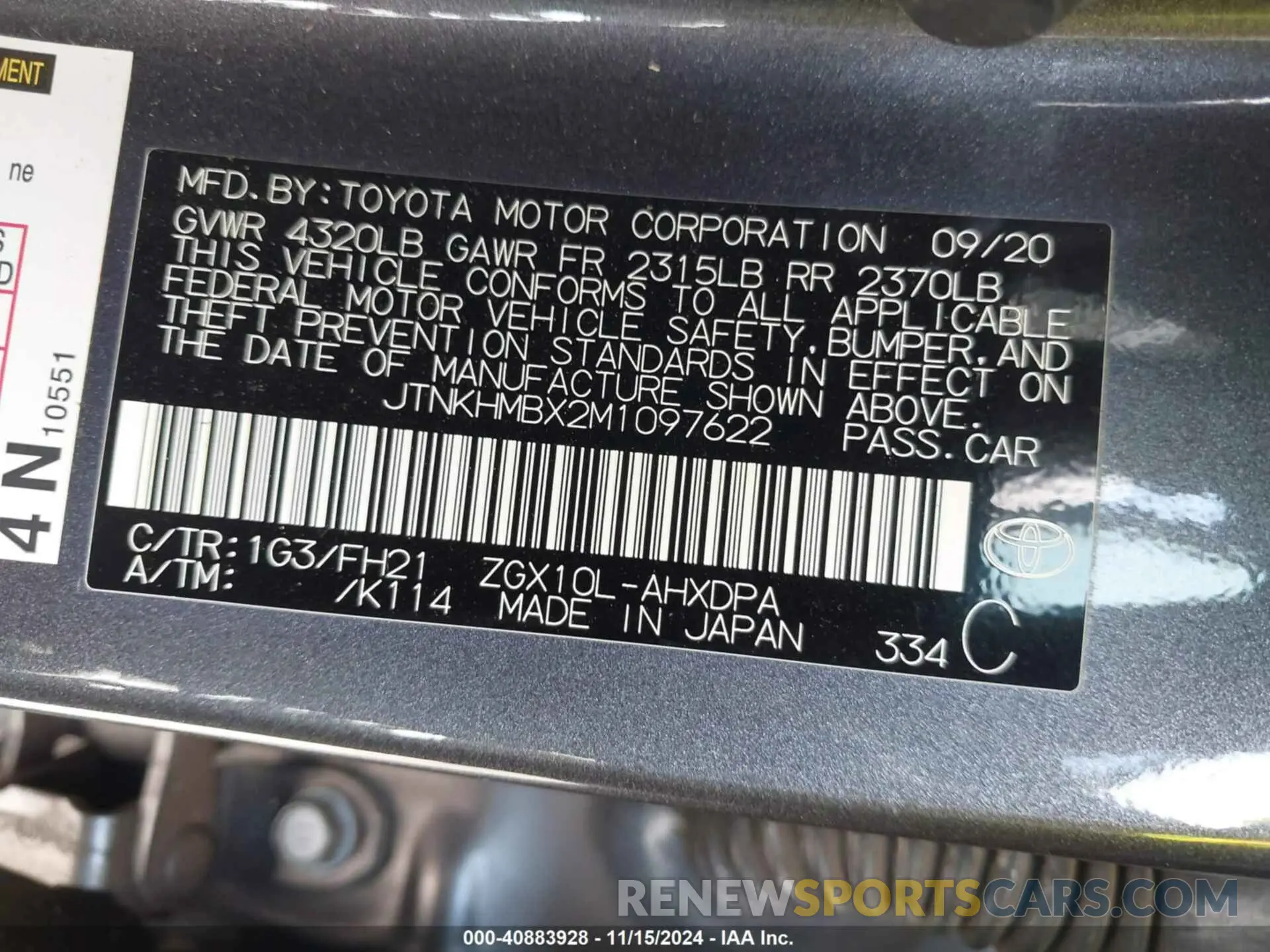 9 fotografías del automóvil dañado JTNKHMBX2M1097622 TOYOTA C-HR 2021