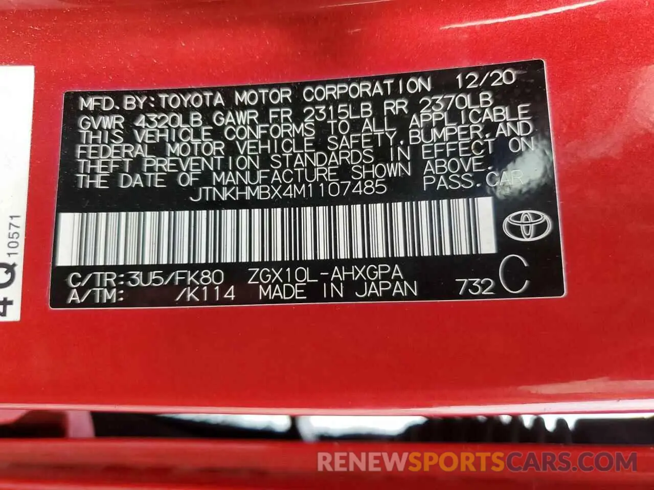 14 fotografías del automóvil dañado JTNKHMBX4M1107485 TOYOTA C-HR 2021