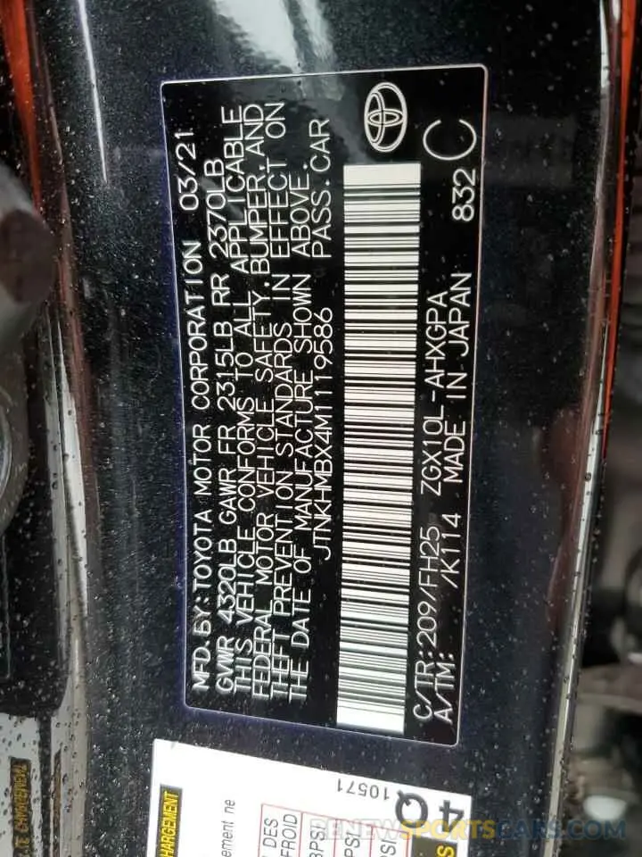 14 fotografías del automóvil dañado JTNKHMBX4M1119586 TOYOTA C-HR 2021
