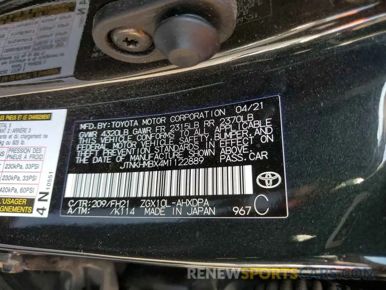 10 fotografías del automóvil dañado JTNKHMBX4M1122889 TOYOTA C-HR 2021