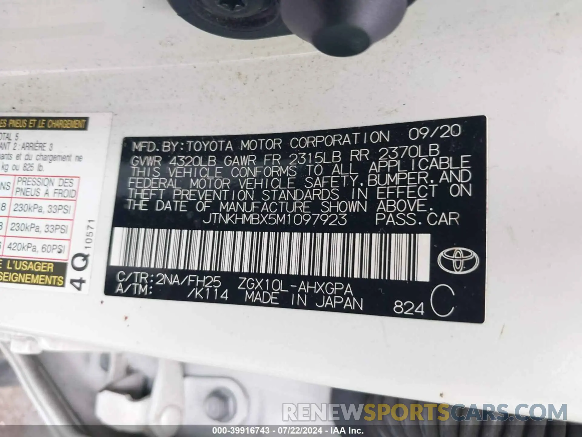 9 fotografías del automóvil dañado JTNKHMBX5M1097923 TOYOTA C-HR 2021