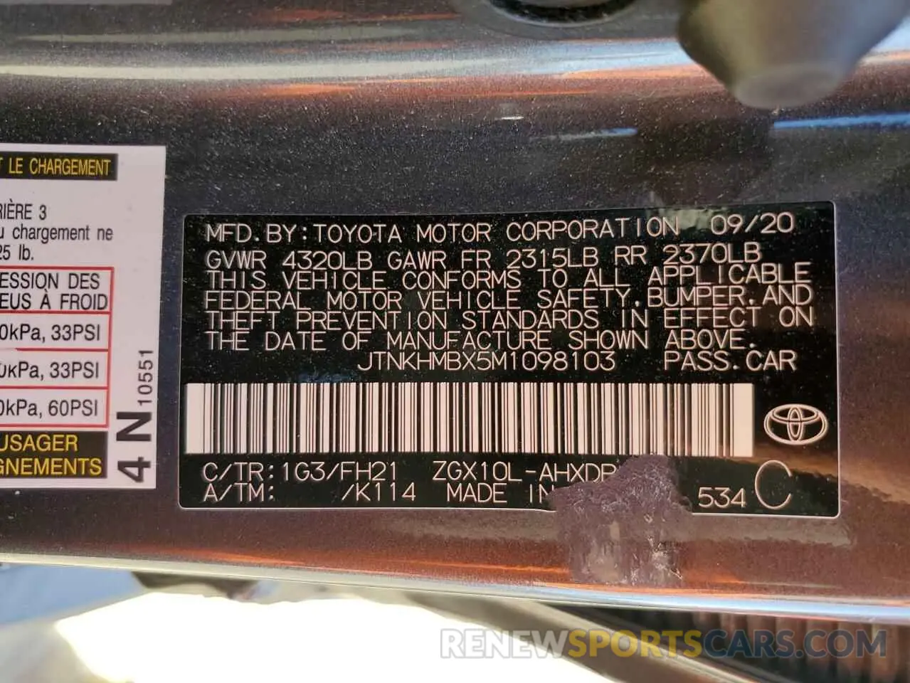 12 fotografías del automóvil dañado JTNKHMBX5M1098103 TOYOTA C-HR 2021