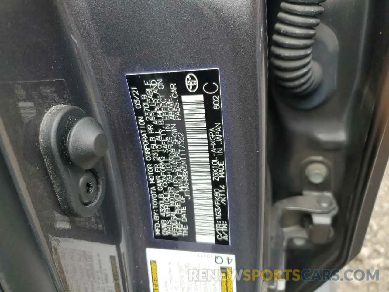 12 fotografías del automóvil dañado JTNKHMBX5M1117362 TOYOTA C-HR 2021