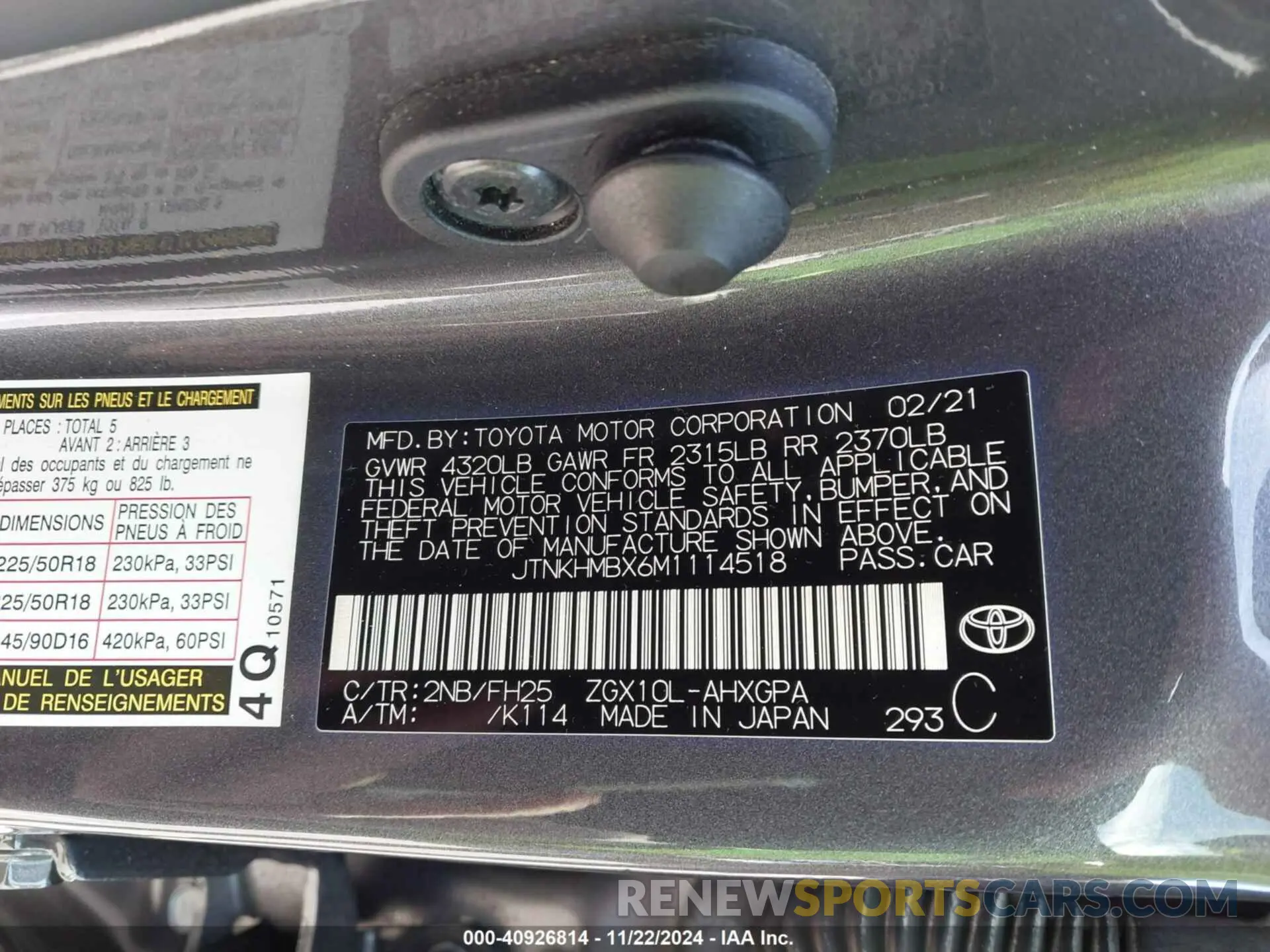 9 fotografías del automóvil dañado JTNKHMBX6M1114518 TOYOTA C-HR 2021