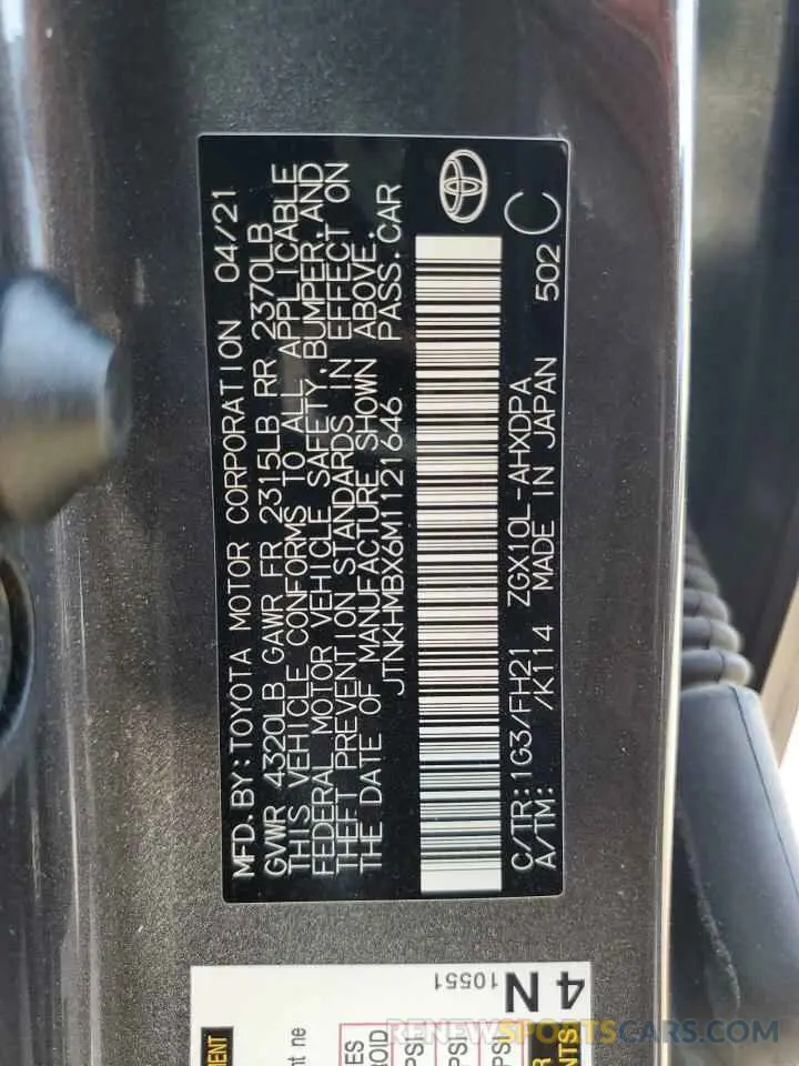 13 fotografías del automóvil dañado JTNKHMBX6M1121646 TOYOTA C-HR 2021
