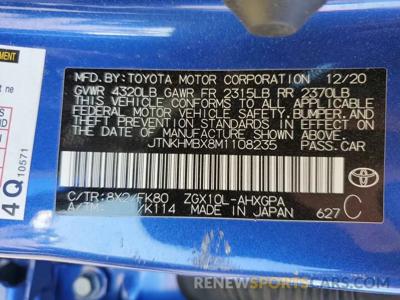 13 fotografías del automóvil dañado JTNKHMBX8M1108235 TOYOTA C-HR 2021