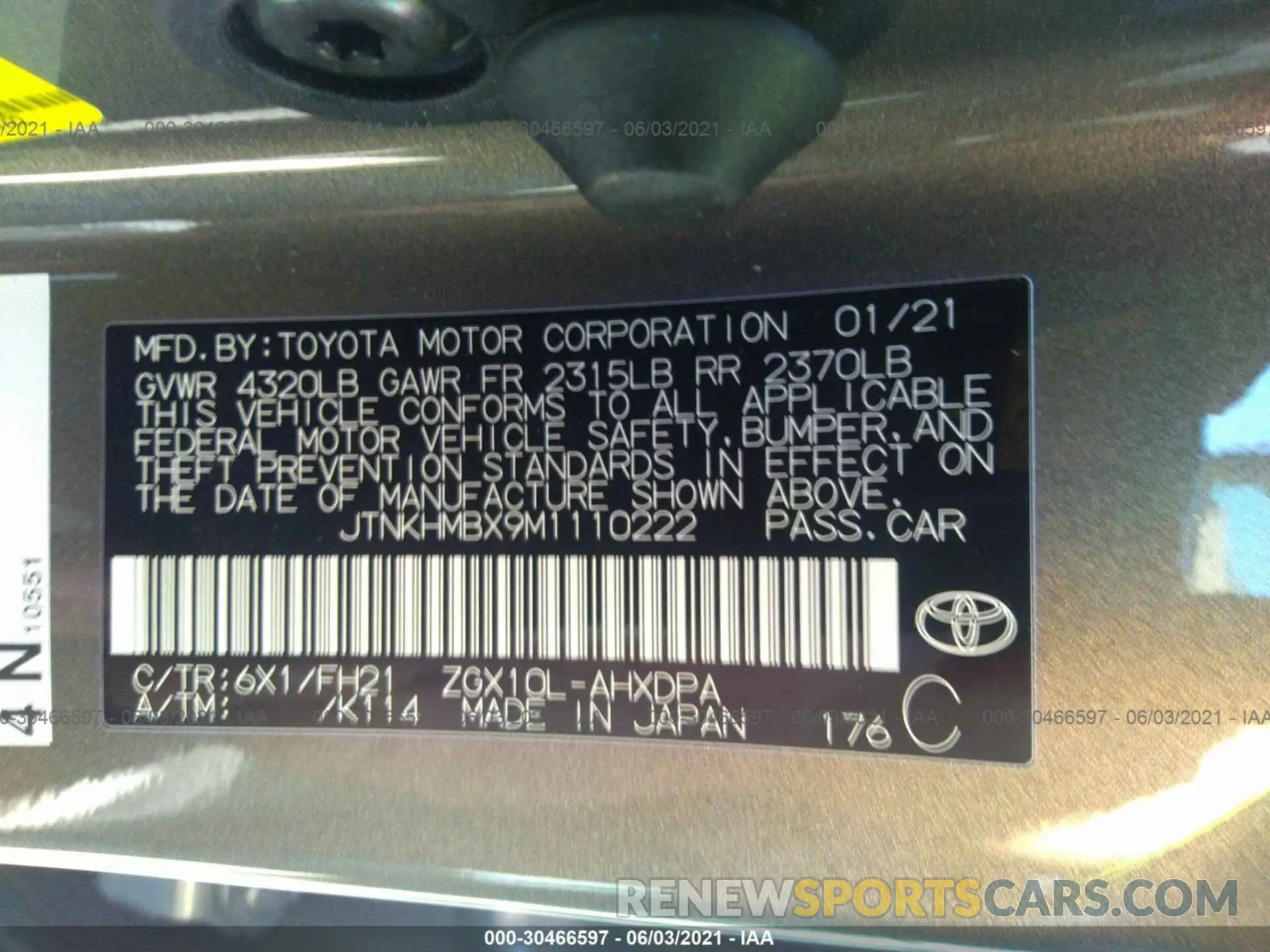 9 fotografías del automóvil dañado JTNKHMBX9M1110222 TOYOTA C-HR 2021